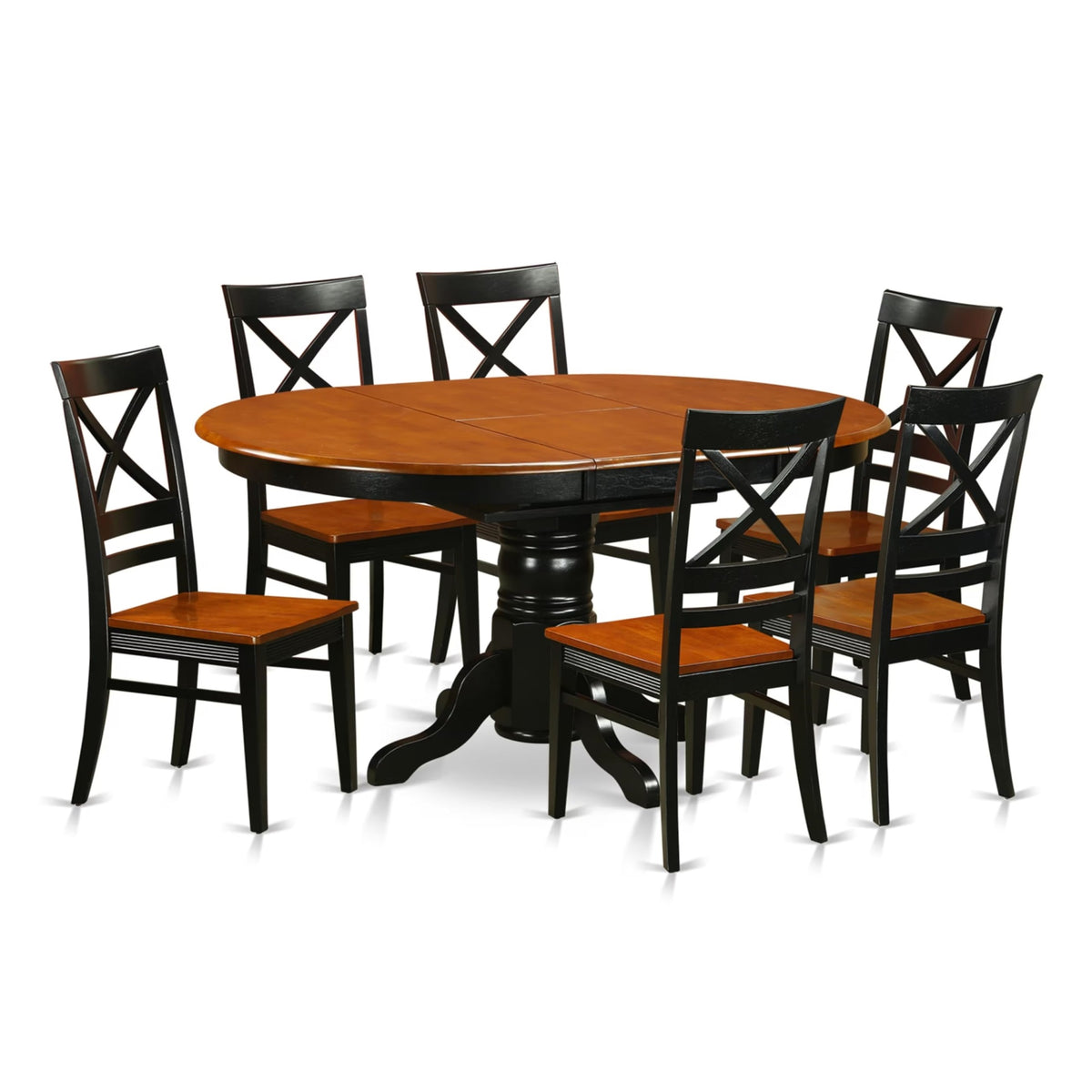 Casafoyer Avqu7-Bch-W 7 Piece Dining Table Set Consist Of An Oval Dining Room Table With  Leaf And 6 Wood Seat Chairs, 42X60 Inch, Black & Cherry