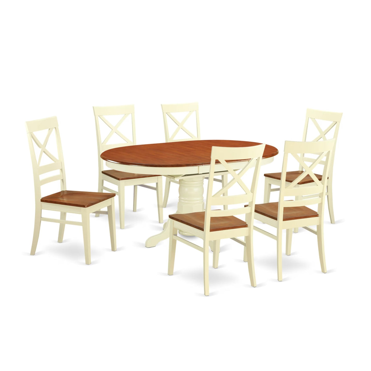 Casafoyer Avqu7-Whi-W Dining Room Table Set - 6 Great Kitchen Chairs With Wooden Seat - A  Leaf Pedestal Dining Table (Cherry & Buttermilk Finish)