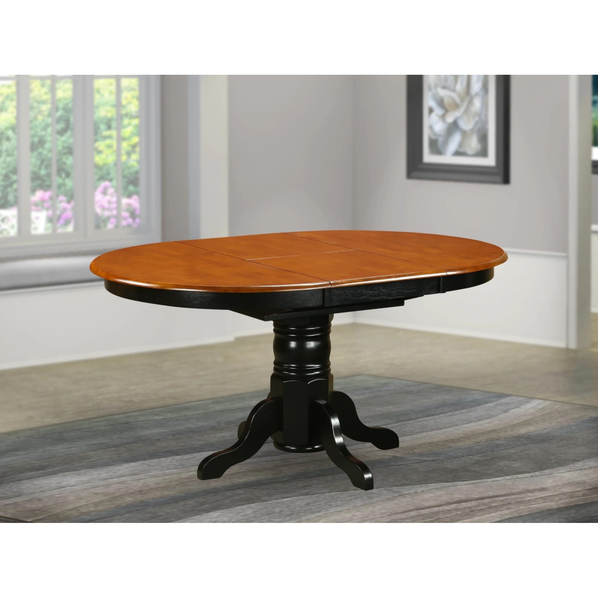 East West Furniture Avt-Blk-Tp Avon Kitchen Dining Table - An Oval Wooden Table Top With Butterfly Leaf & Pedestal Base, 42X60 Inch, Black & Cherry