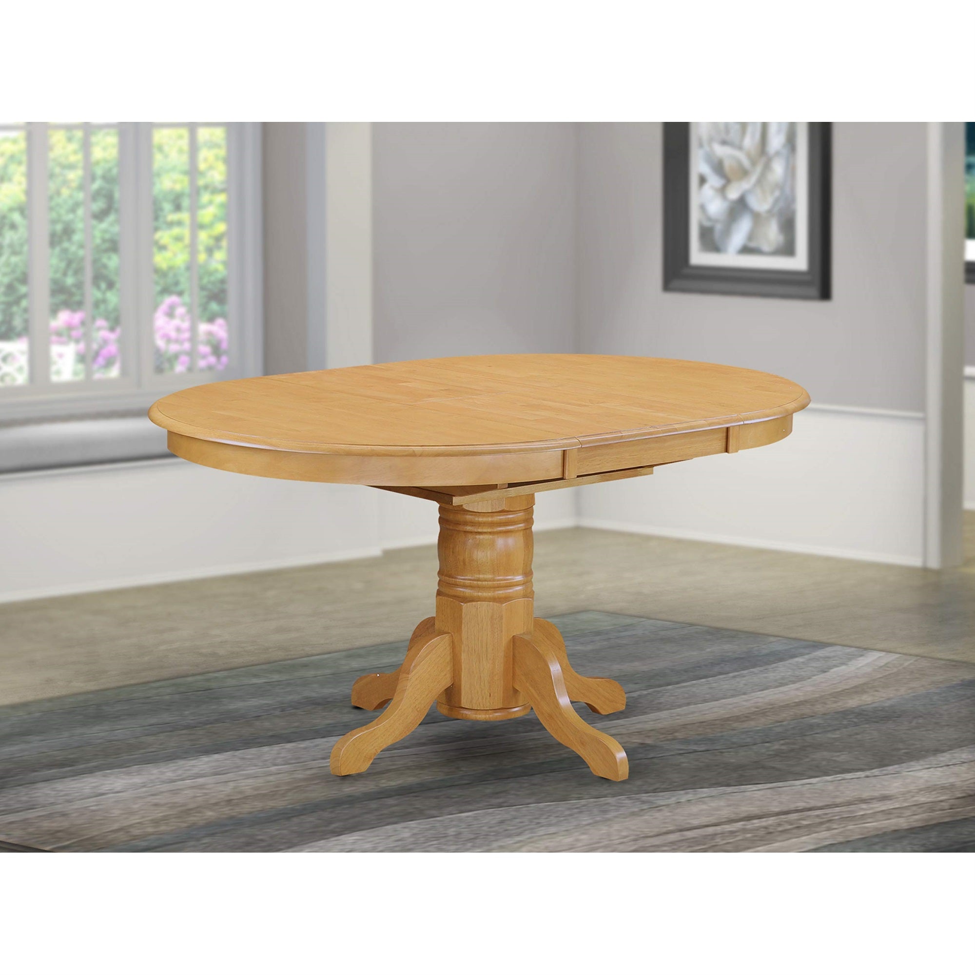 East West Furniture Avt-Oak-Tp Avon Modern Kitchen Table - An Oval Dining Table Top With Butterfly Leaf & Pedestal Base, 42X60 Inch, Oak
