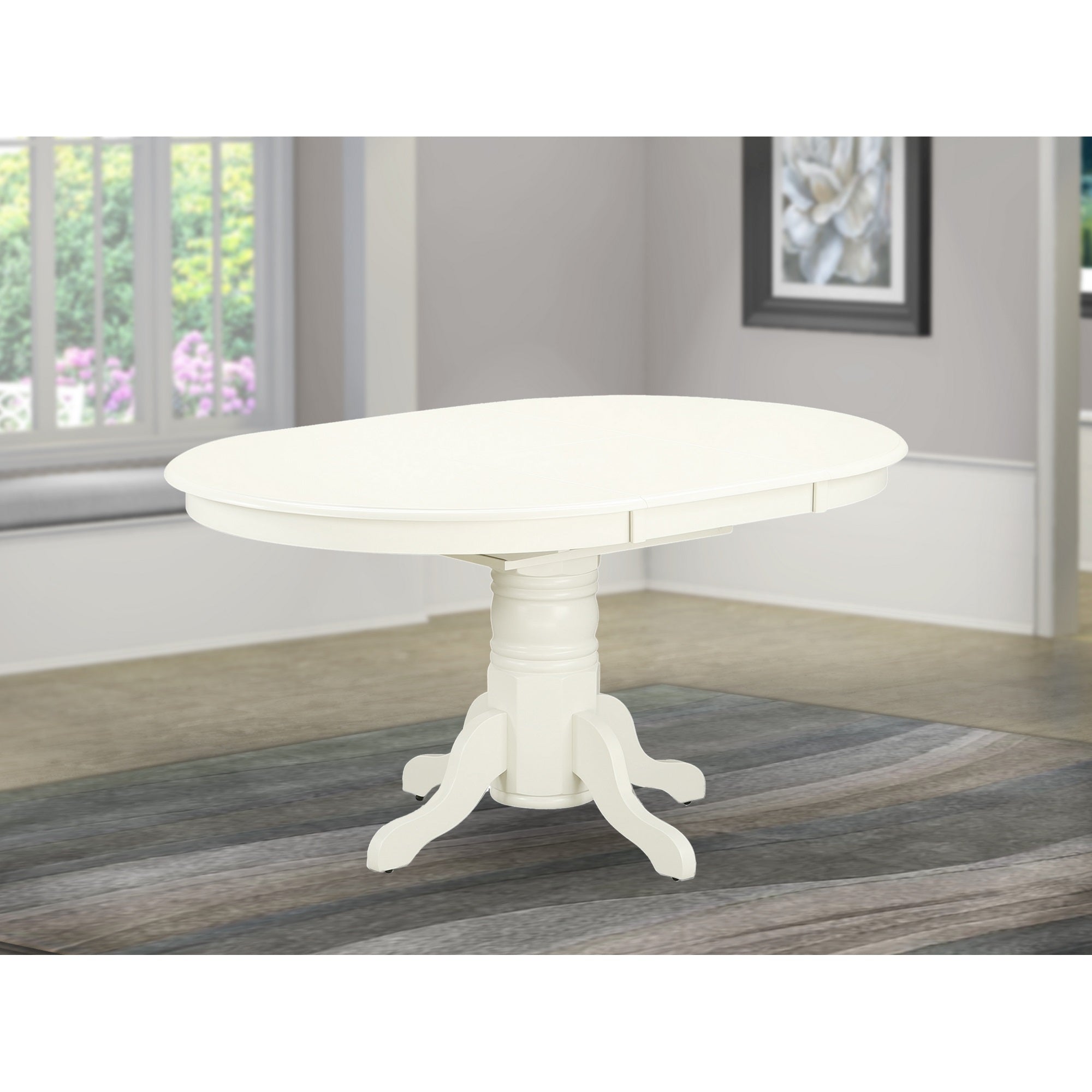 East-West Furniture Avve7-Lwh-15 - A Dinette Set Of 6 Wonderful Kitchen Dining Chairs With Linen Fabric Baby Blue Color And A Wonderful 18' Butterfly Leaf Oval Dining Room Table With Linen White Color