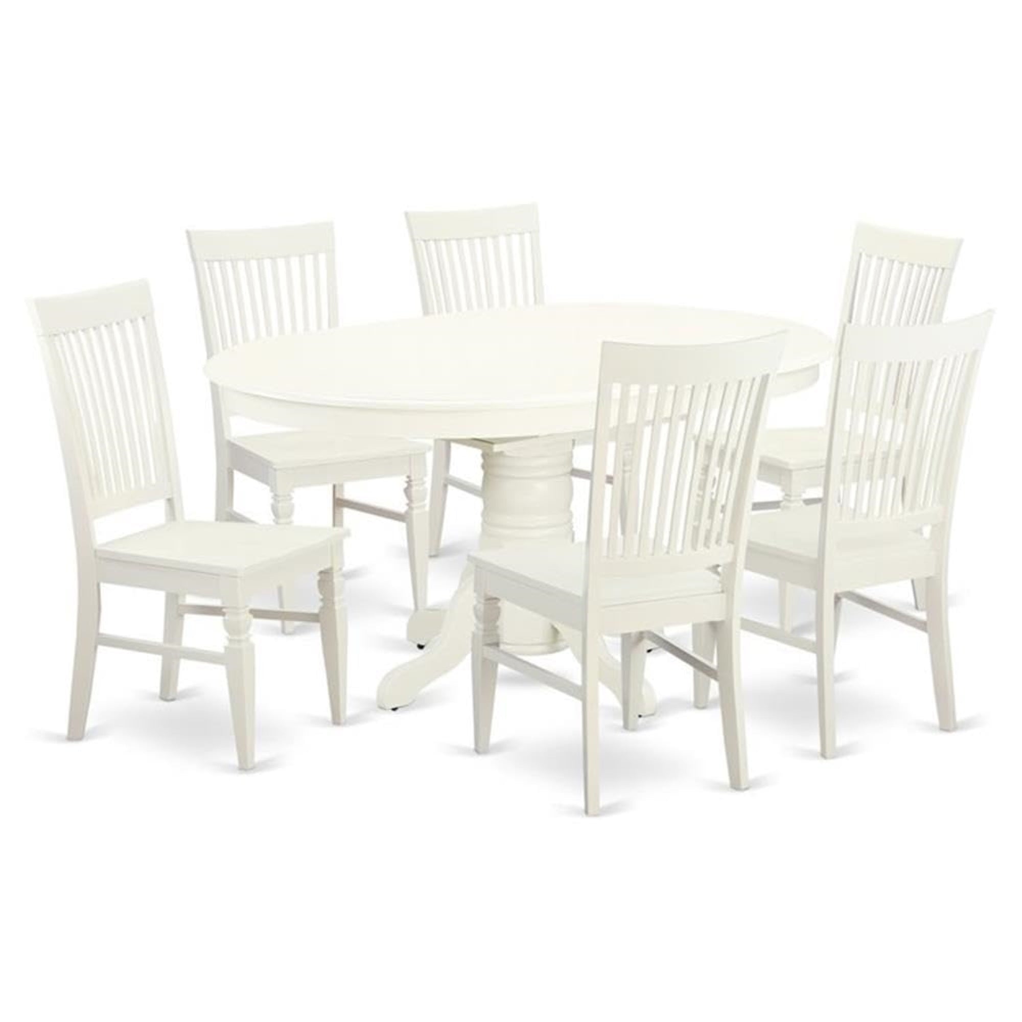 Casafoyer Avon 7 Piece Kitchen Set Consist Of An Oval Table With  Leaf And 6 Dining Room Chairs, 42X60 Inch, Linen White