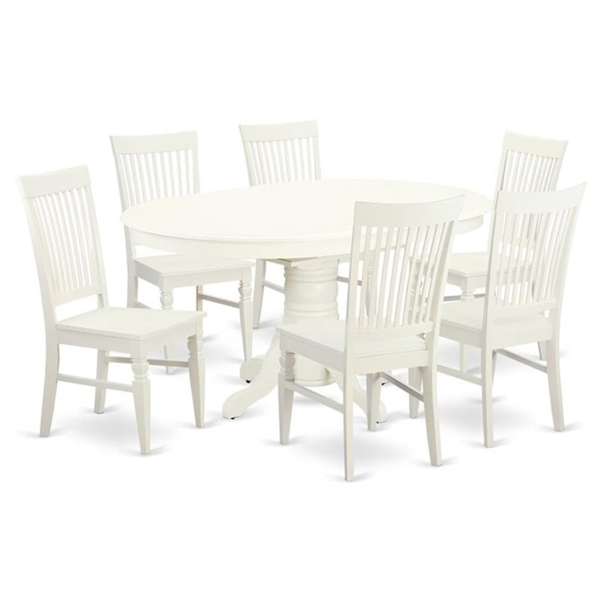 Casafoyer Avon 7 Piece Kitchen Set Consist Of An Oval Table With  Leaf And 6 Dining Room Chairs, 42X60 Inch, Linen White
