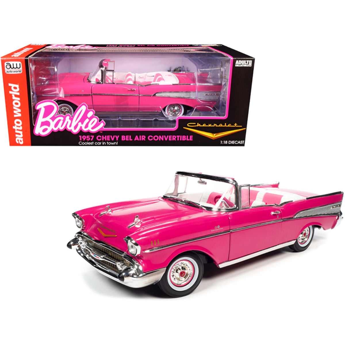 1957 Chevrolet Bel Air Convertible Pink 'Barbie' 'Silver Screen Machines' 1/18 Diecast Model Car By Auto World