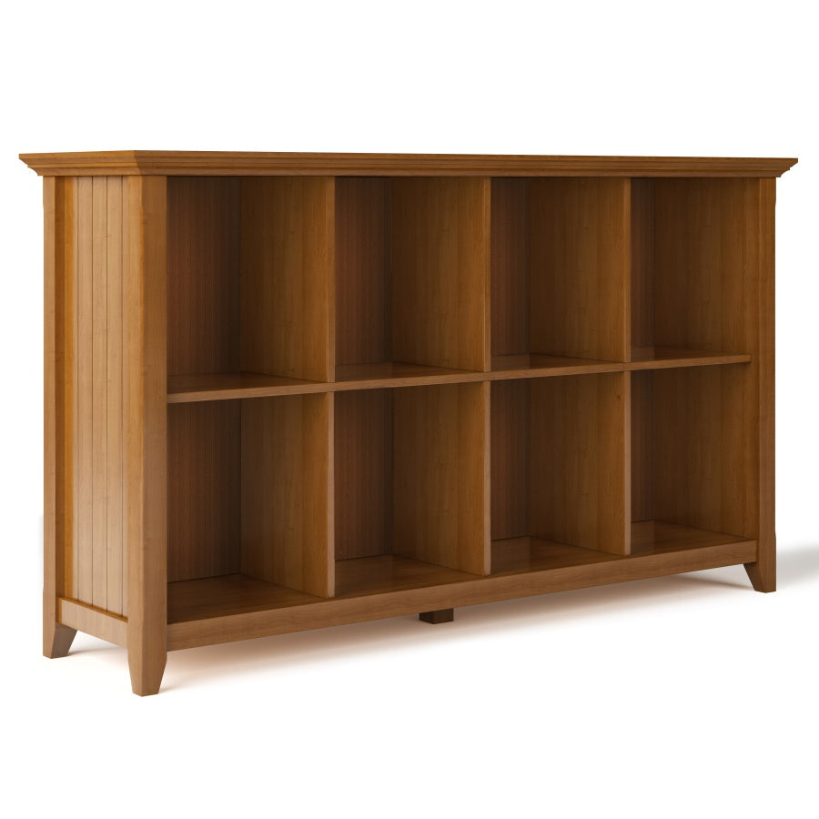 Acadian Solid Wood 57 Inch Wide Transitional 8 Cube Storage Sofa Table In Light Golden Brown