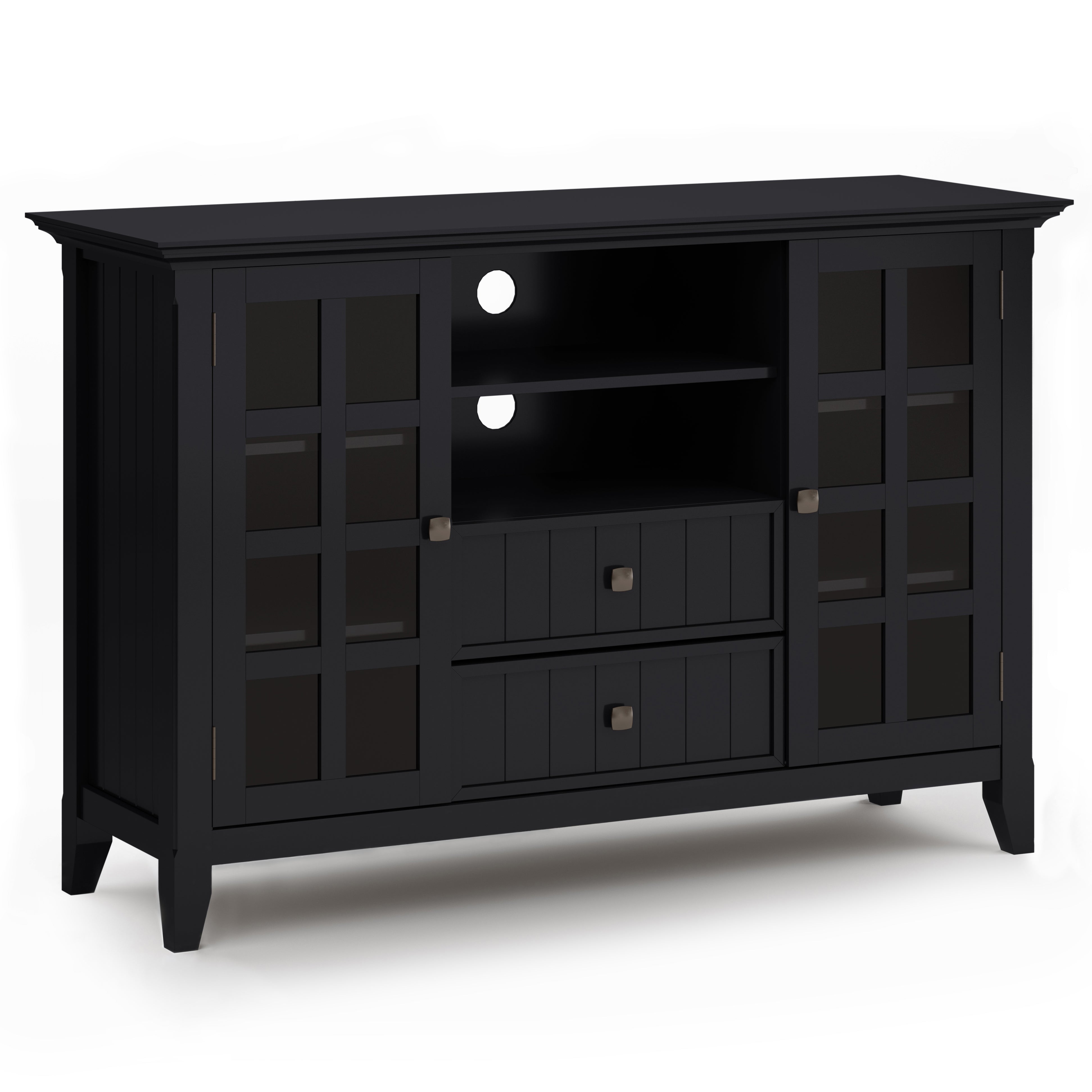 Acadian Solid Wood Tall Tv Media Stand In Black For Tvs Up To 60 Inches