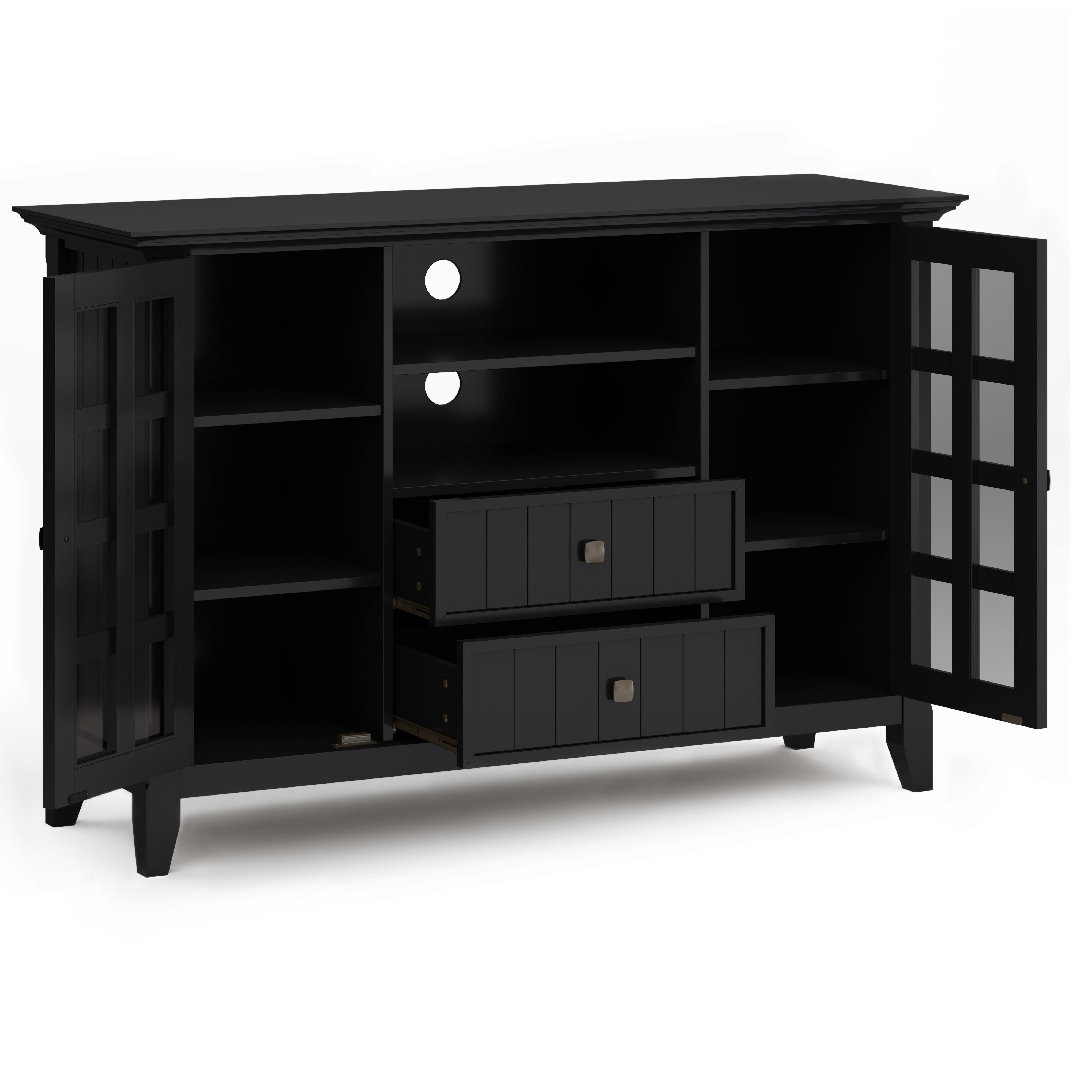 Acadian Solid Wood Tall Tv Media Stand In Black For Tvs Up To 60 Inches