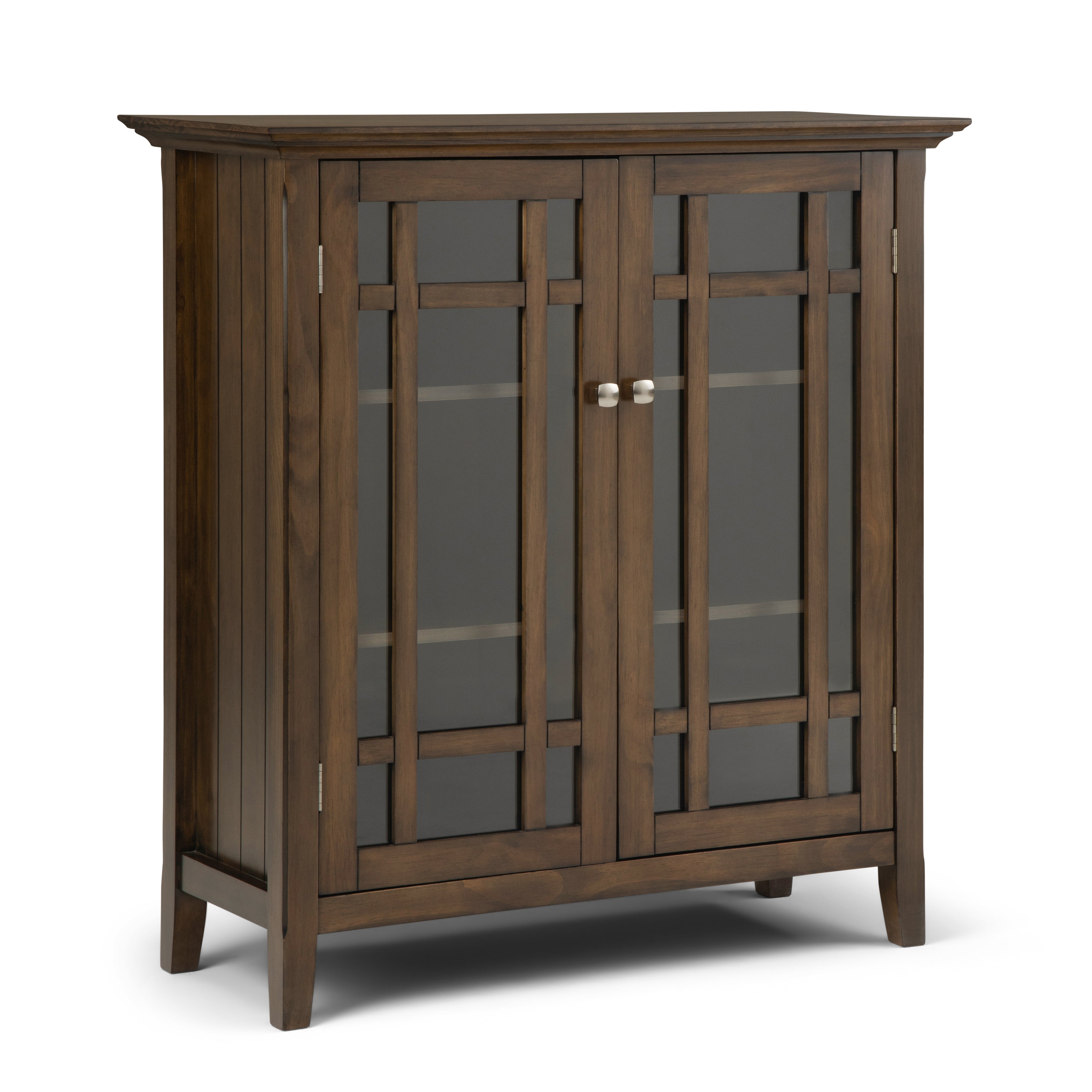 Bedford Solid Wood 32 Inch Wide Transitional Low Storage Media Cabinet In Rustic Natural Aged Brown