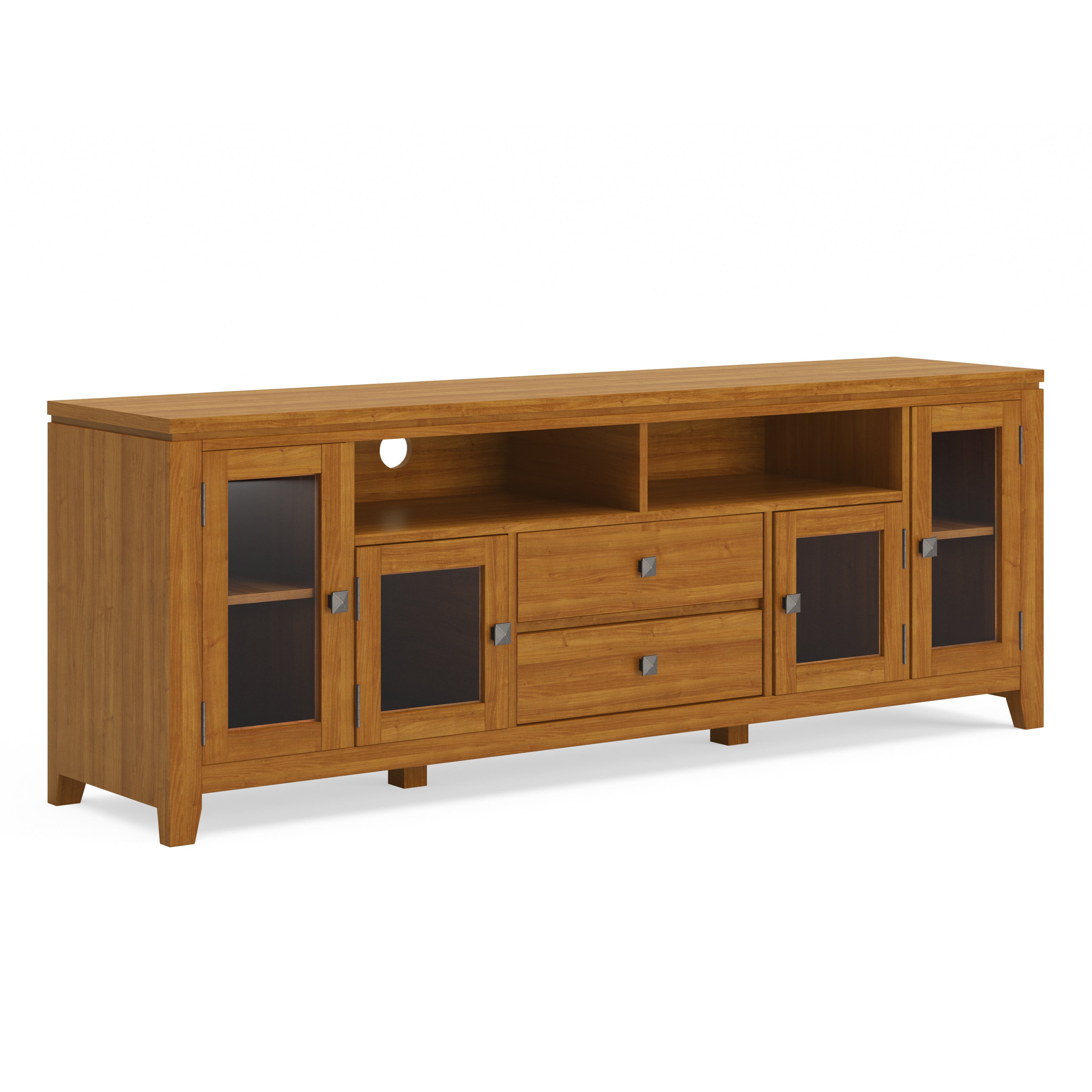 Cosmopolitan Solid Wood 72 Inch Wide Tv Media Stand In Light Golden Brown For Tvs Up To 80 Inches
