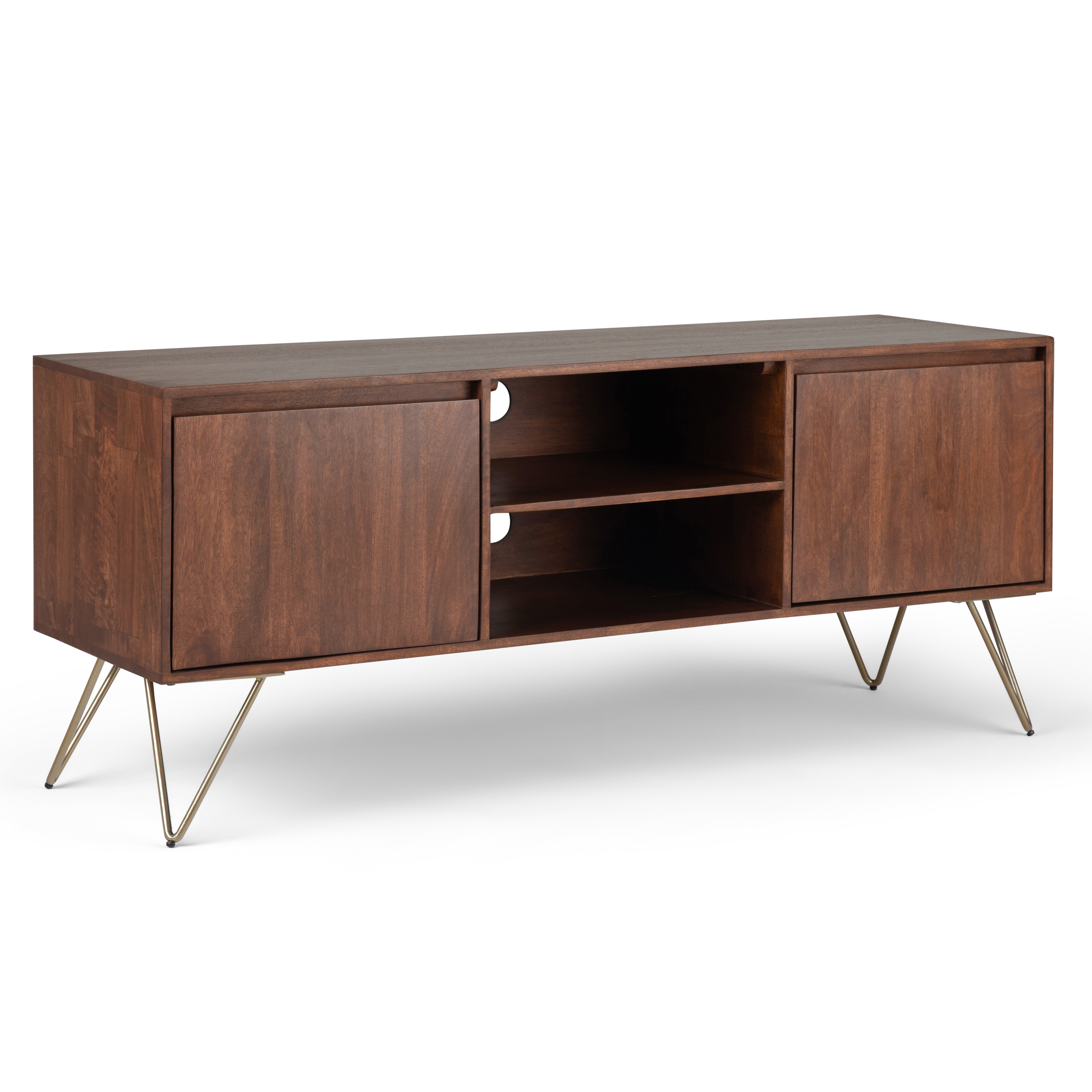 Hunter Solid Mango Wood 60 Inch Wide Industrial Tv Media Stand In Umber Brown Stain For Tvs Up To 65 Inches