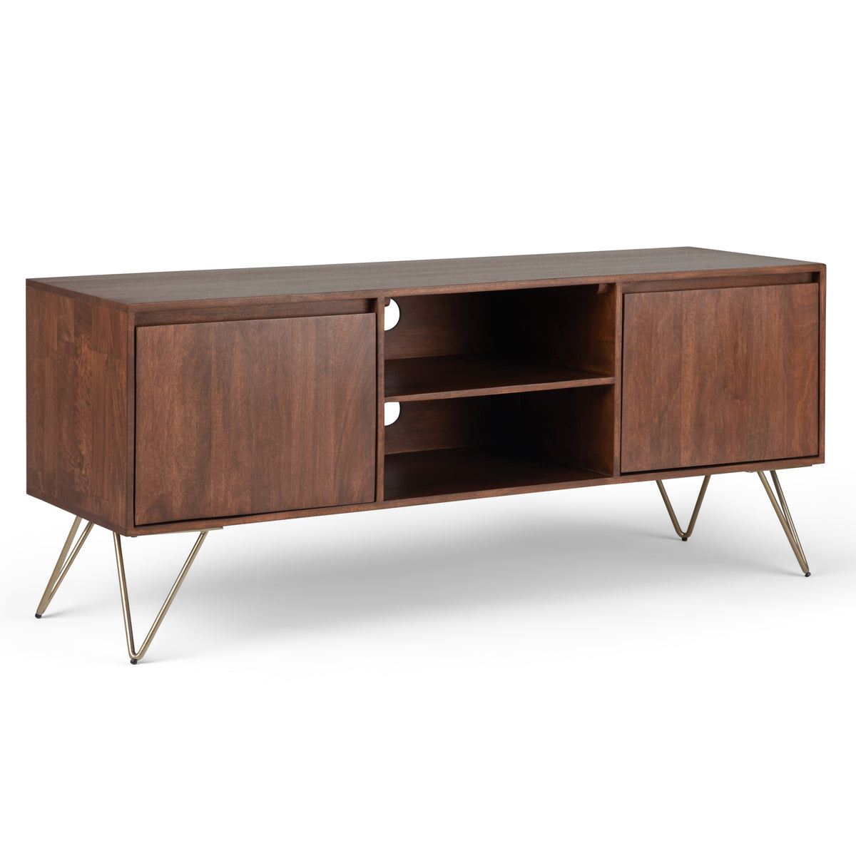 Hunter Solid Mango Wood 60 Inch Wide Industrial Tv Media Stand In Umber Brown Stain For Tvs Up To 65 Inches