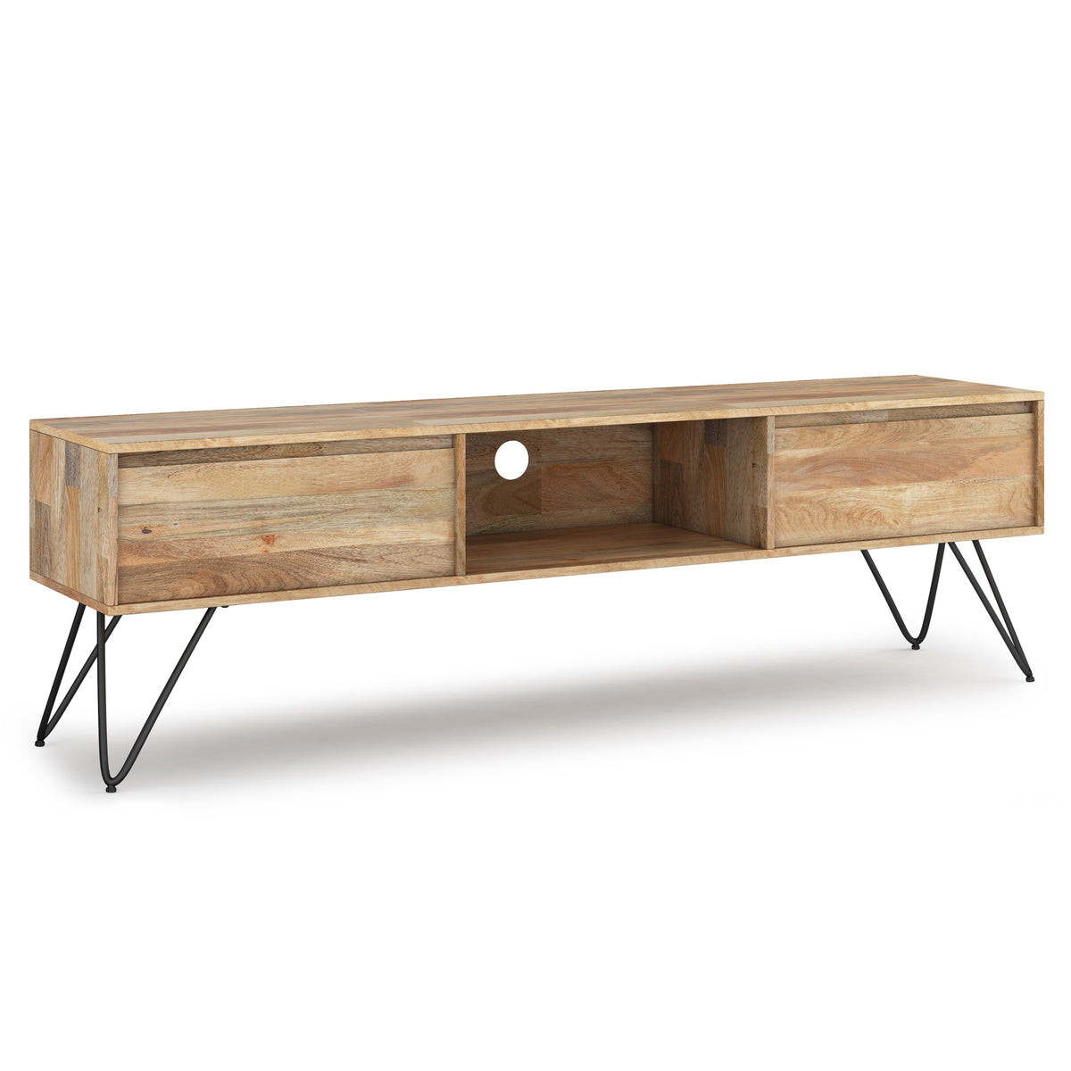Hunter Solid Mango Wood 68 Inch Wide Industrial Tv Media Stand In Natural For Tvs Up To 75 Inches