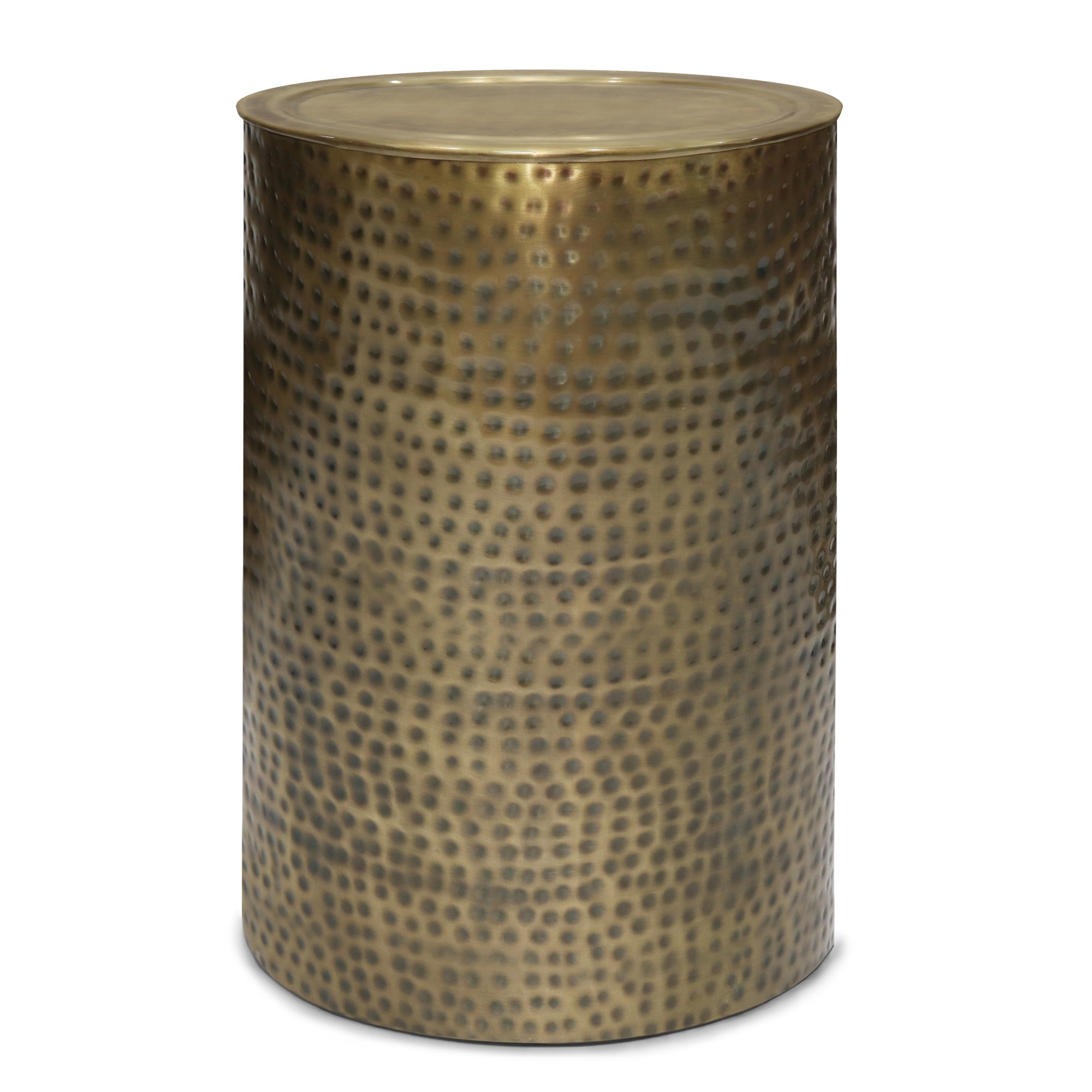 Corbin Industrial 16 Inch Wide Metal Metal Side Table In Hammered Antique Gold, Fully Assembled