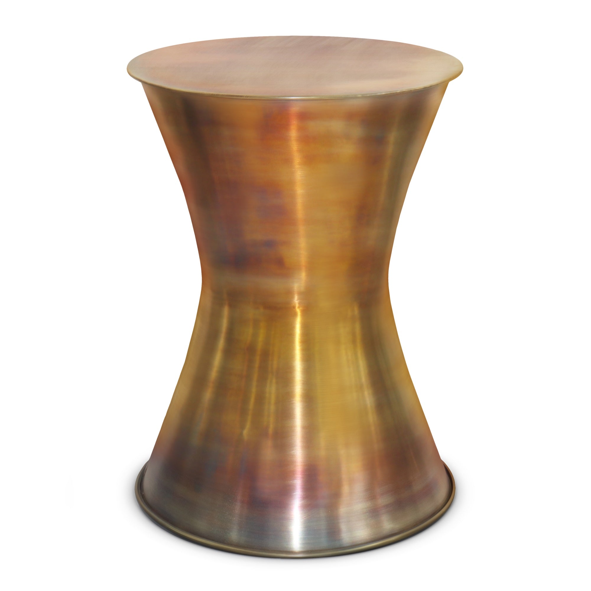 Kenton Industrial 15 Inch Wide Metal Metal Side Table In Tarnished Brass, Fully Assembled