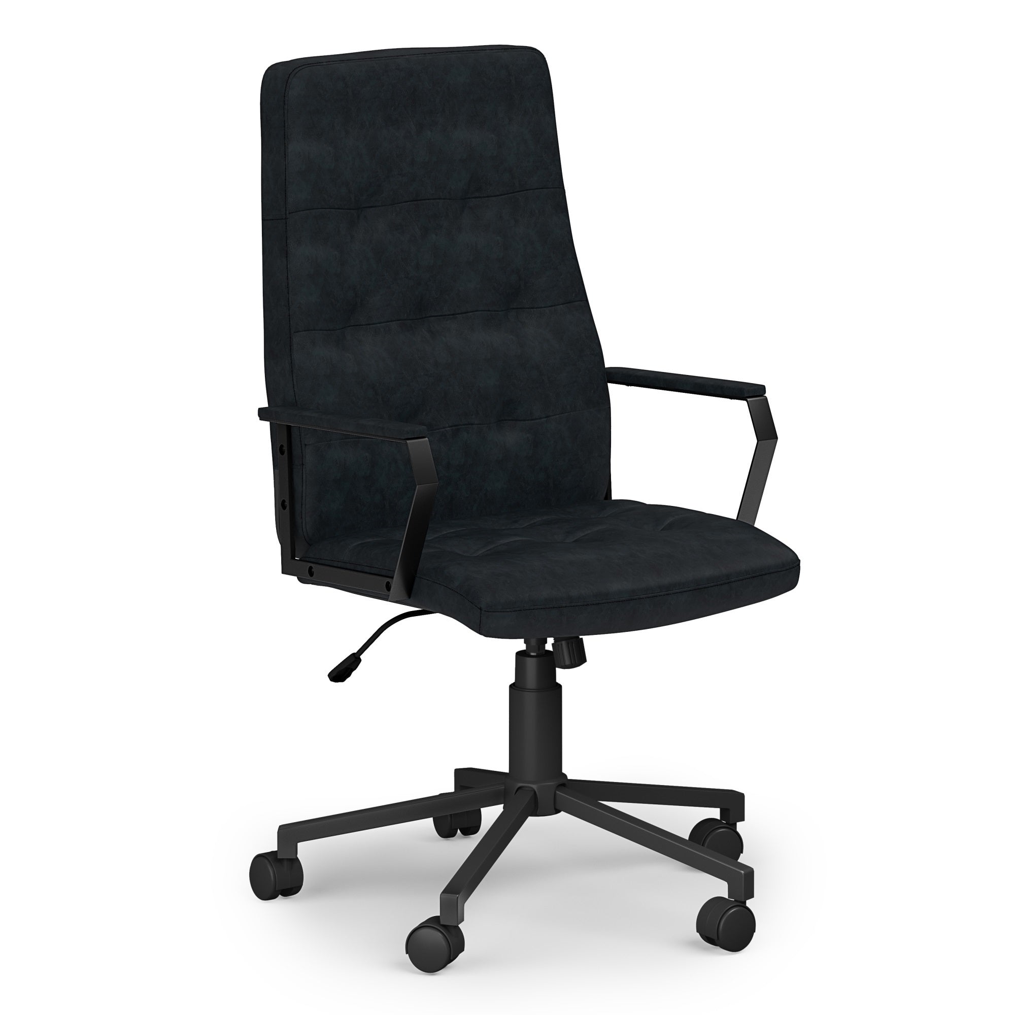 Foley Swivel Office Chair In Distressed Blue Faux Leather