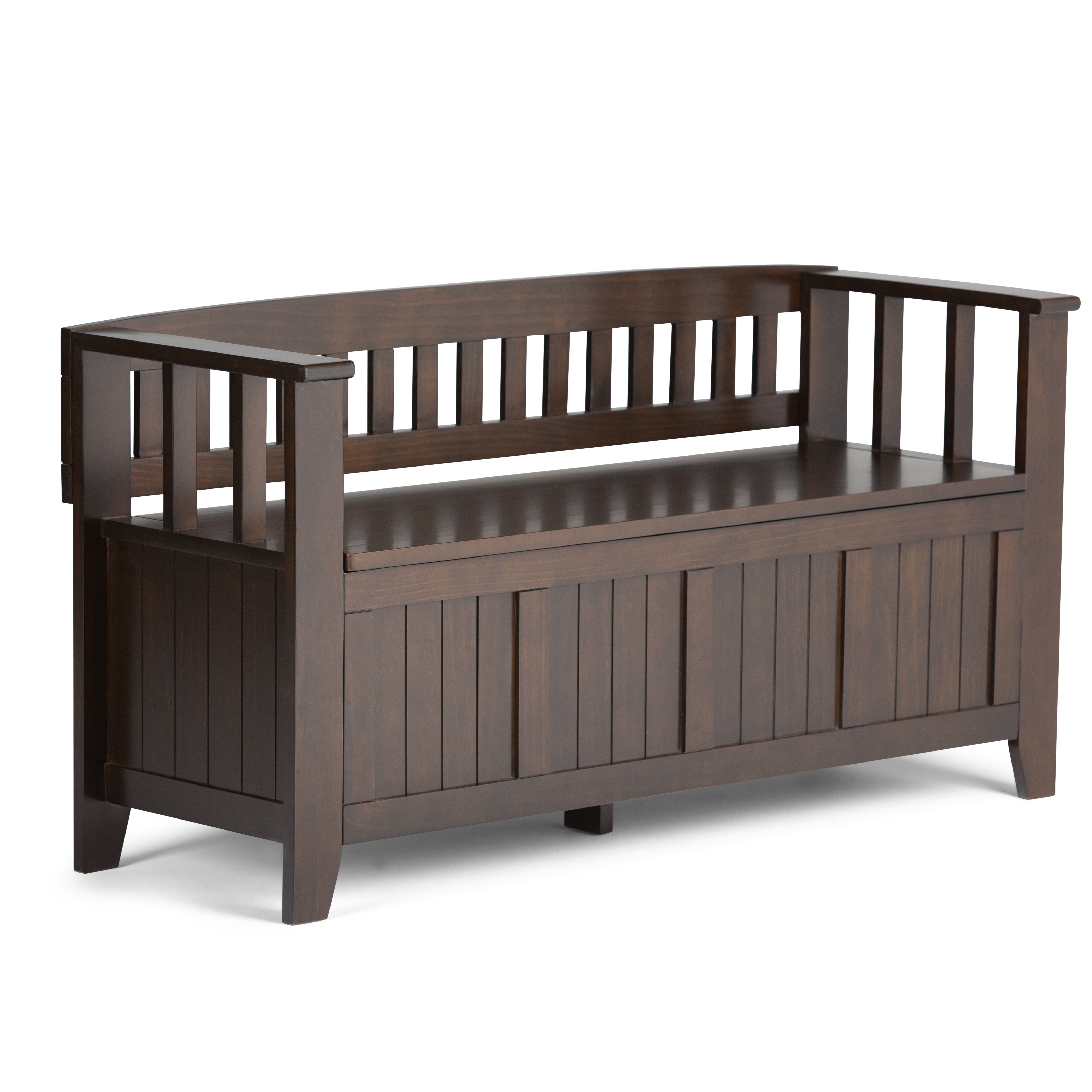 Acadian Solid Wood 48 Inch Wide Transitional Entryway Storage Bench In Brunette Brown