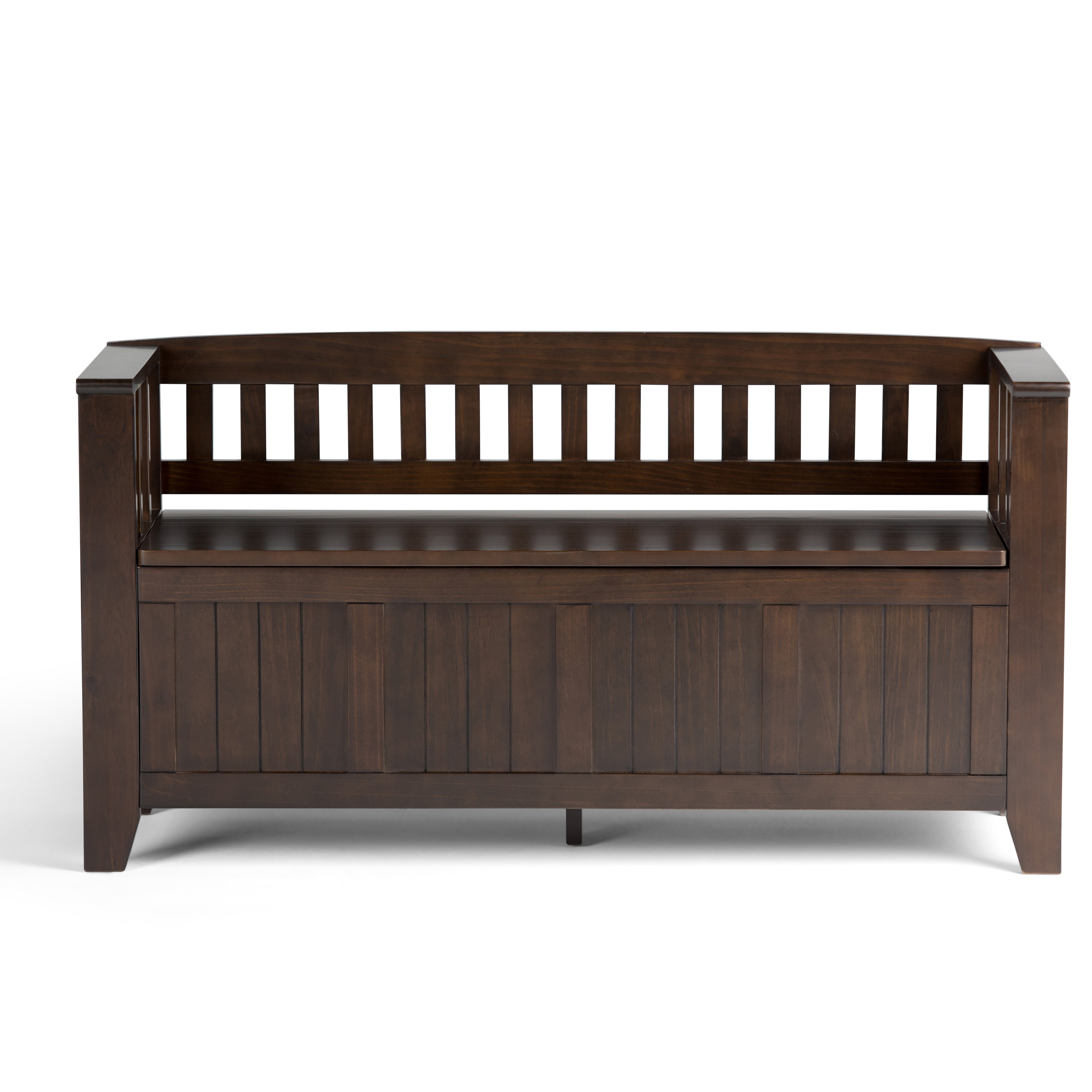 Acadian Solid Wood 48 Inch Wide Transitional Entryway Storage Bench In Brunette Brown