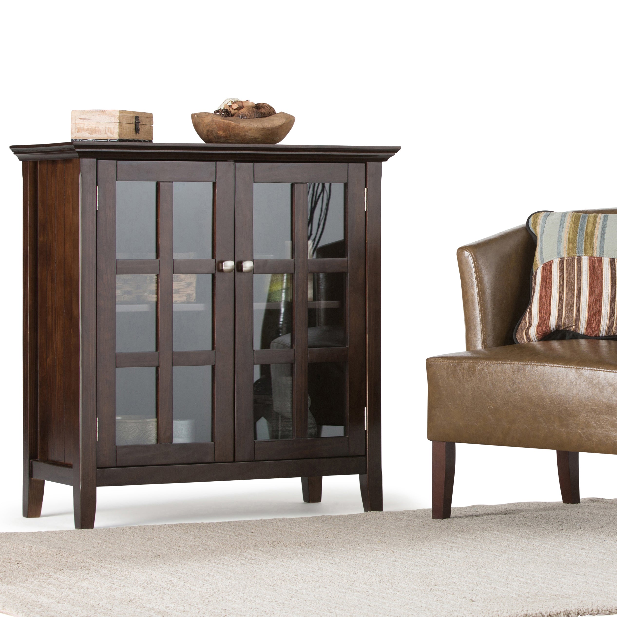 Acadian Solid Wood 35 Inch Wide Transitional Low Storage Cabinet In Brunette Brown