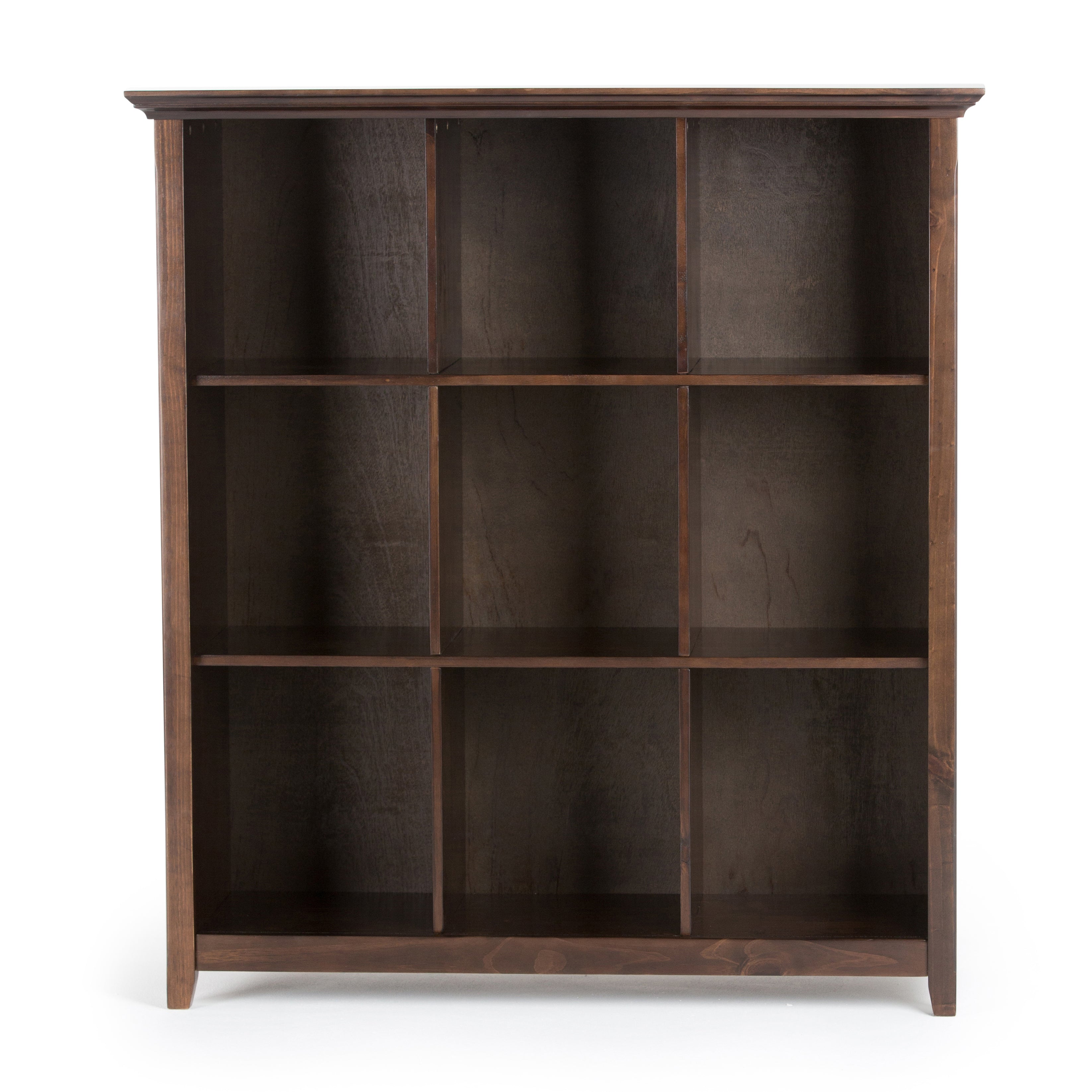 Acadian Solid Wood 48 Inch X 44 Inch Transitional 9 Cube Bookcase And Storage Unit In Brunette Brown