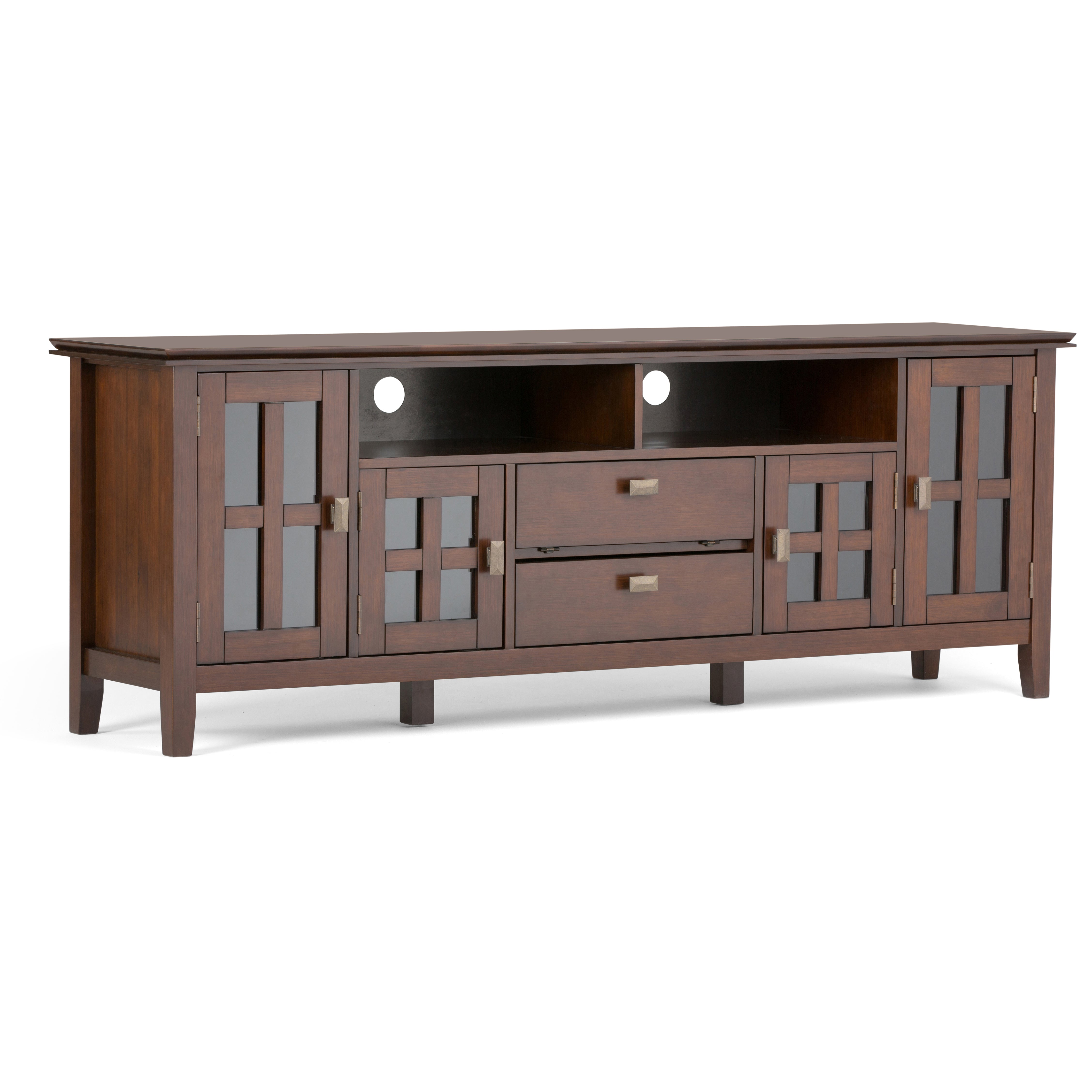 Artisan Solid Wood 72 Inch Wide Transitional Tv Media Stand In Russet Brown For Tvs Up To 80 Inches