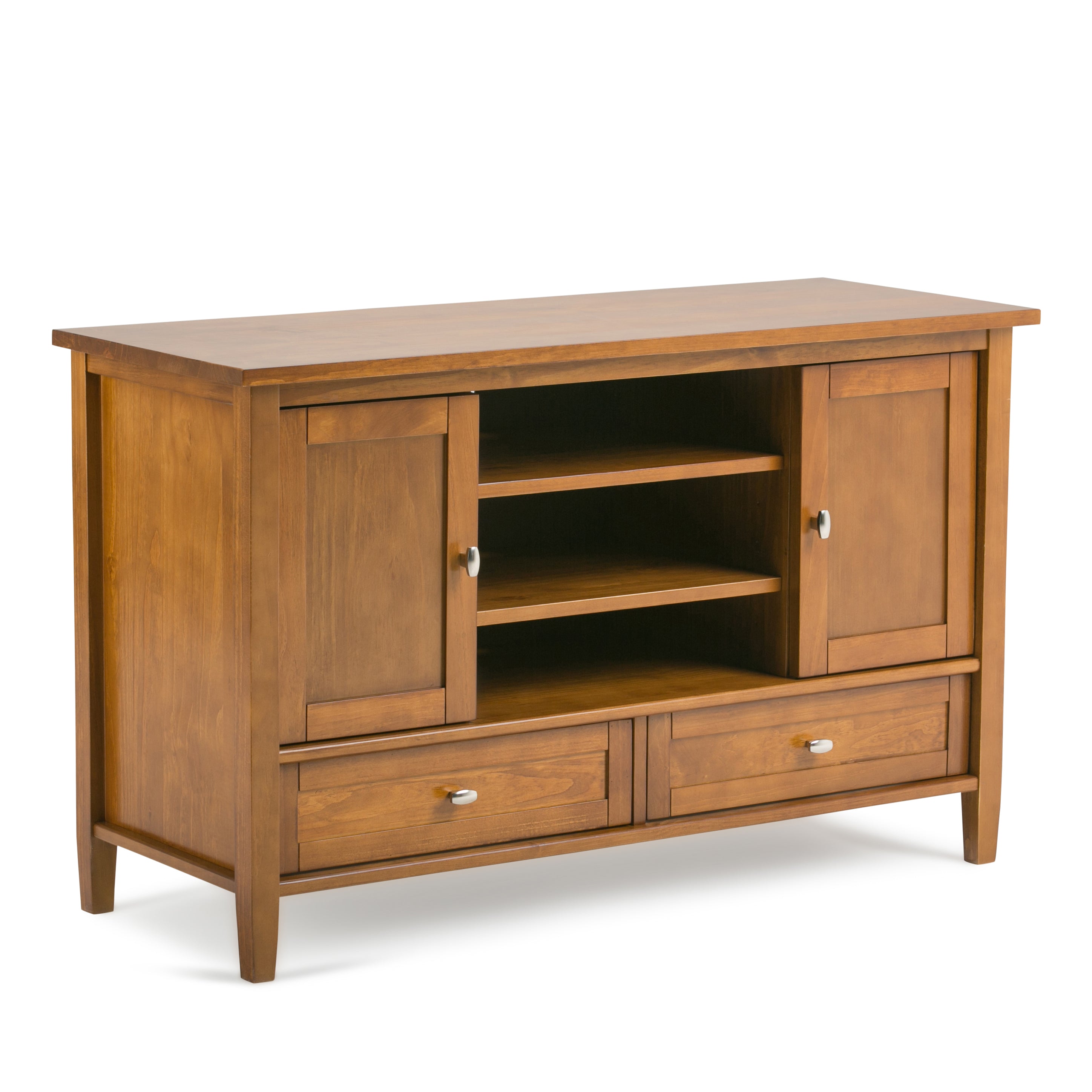 Warm Shaker Solid Wood 47 Inch Wide Transitional Tv Media Stand In Light Golden Brown For Tvs Up To 50 Inches