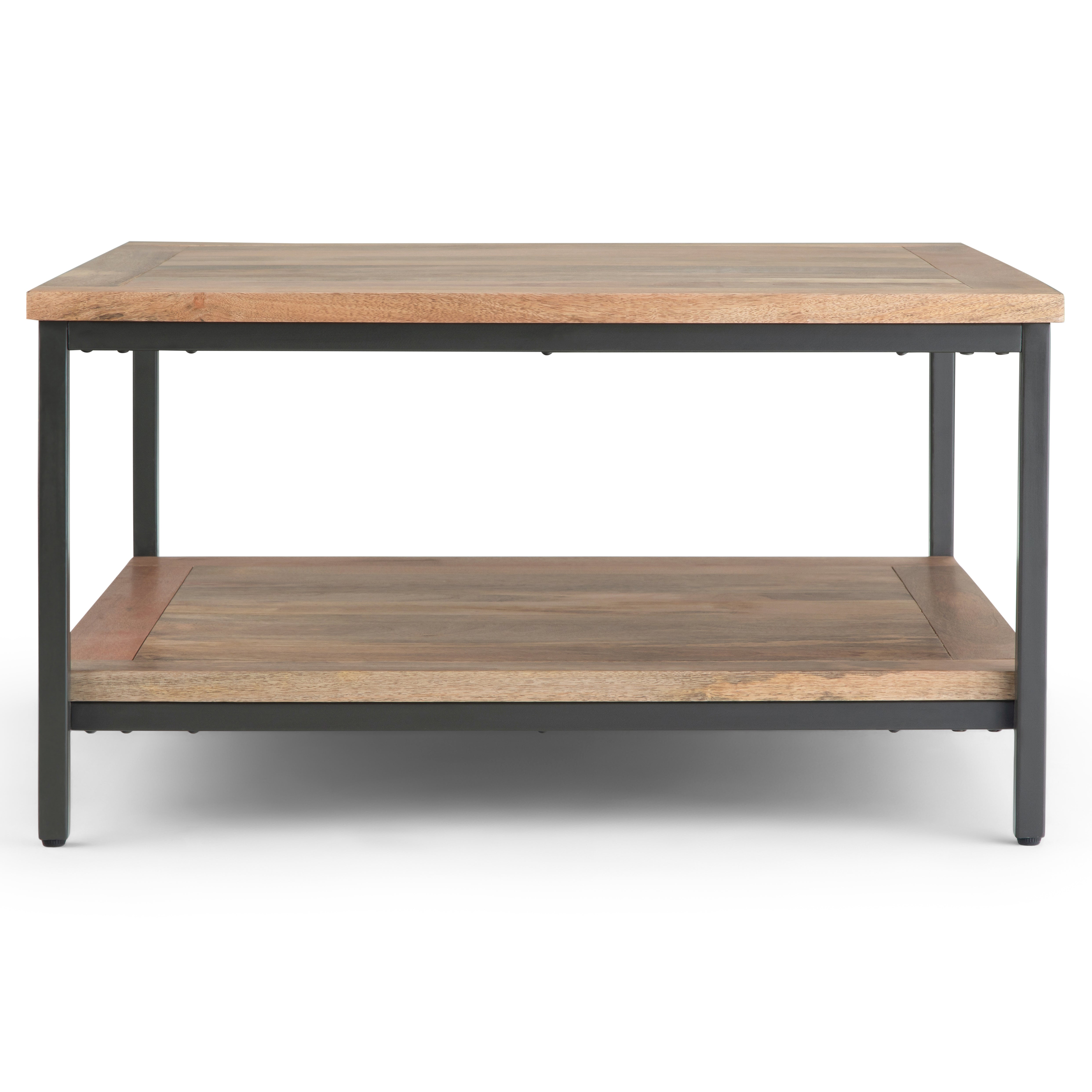 Skyler Solid Mango Wood And Metal 34 Inch Wide Square Industrial Coffee Table In Natural