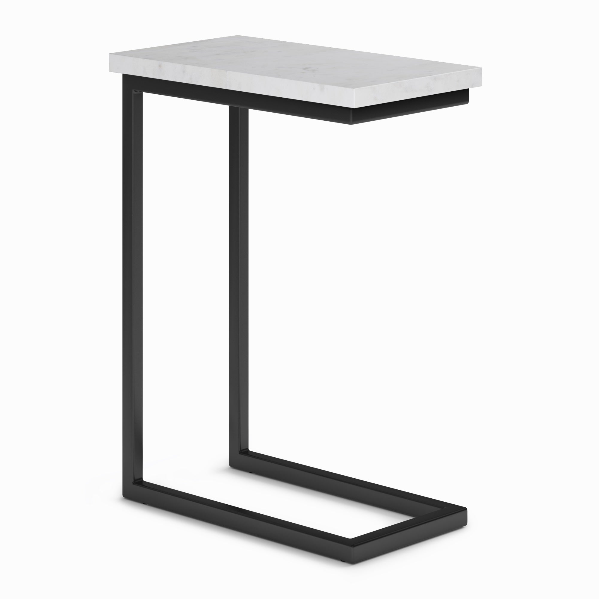 Skyler Industrial 18 Inch Wide Metal C Side Table With Marble Top In White, Fully Assembled