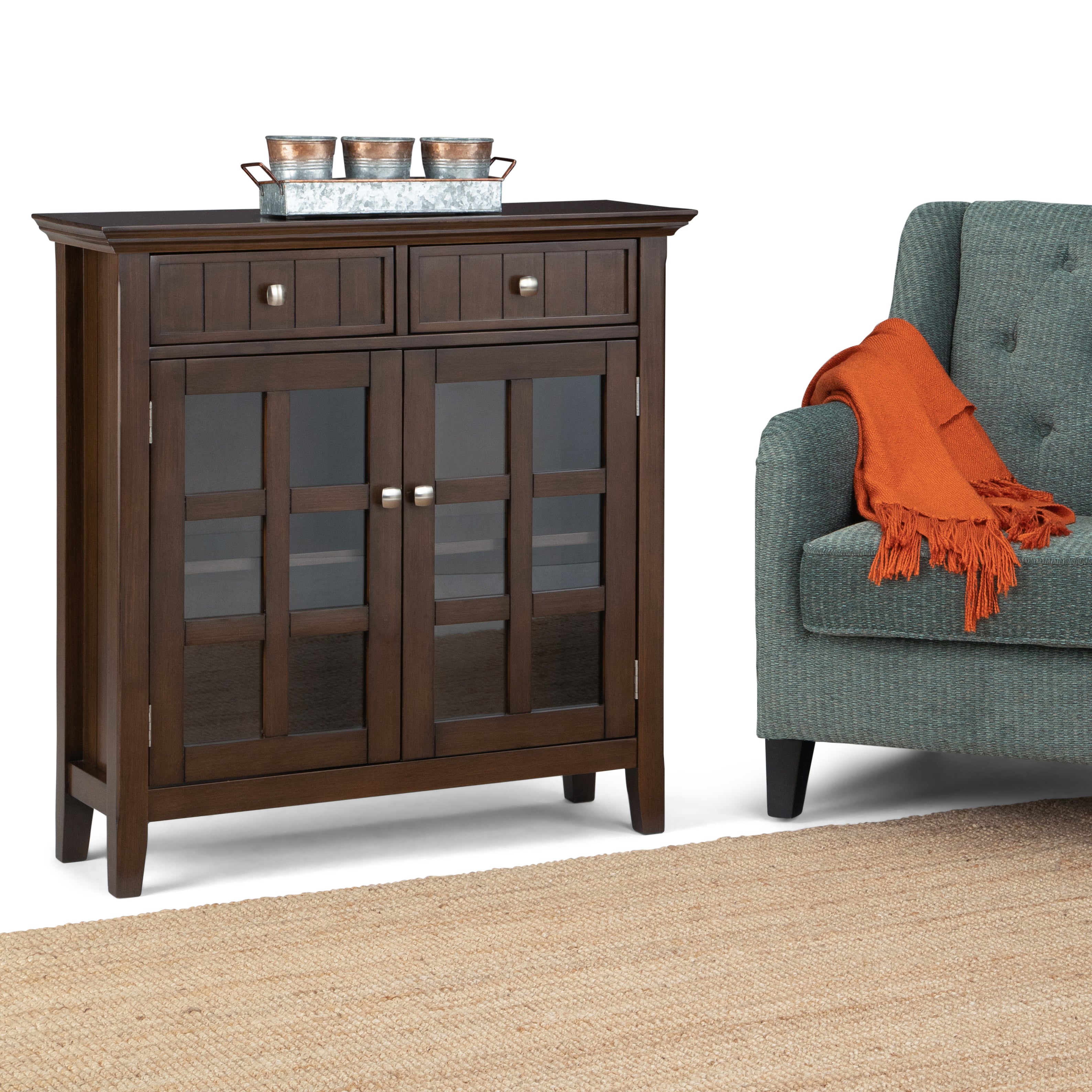 Acadian Solid Wood 36 Inch Wide Transitional Entryway Storage Cabinet In Natural Aged Brown
