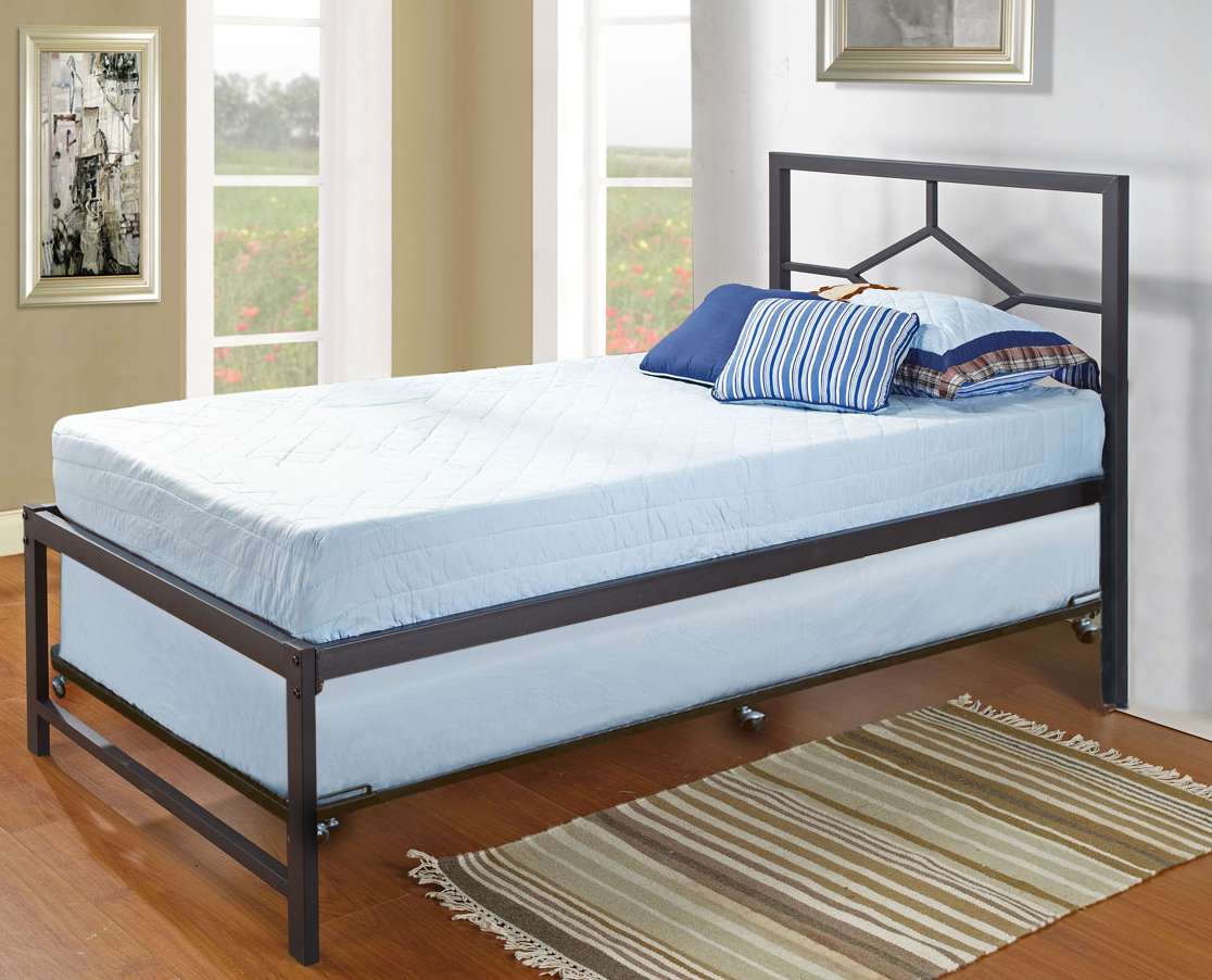 39 Twin Size Day Bed Frame With Roll-Out Trundle, Headboard, Rails & Slats (Twin Daybed & Trundle)