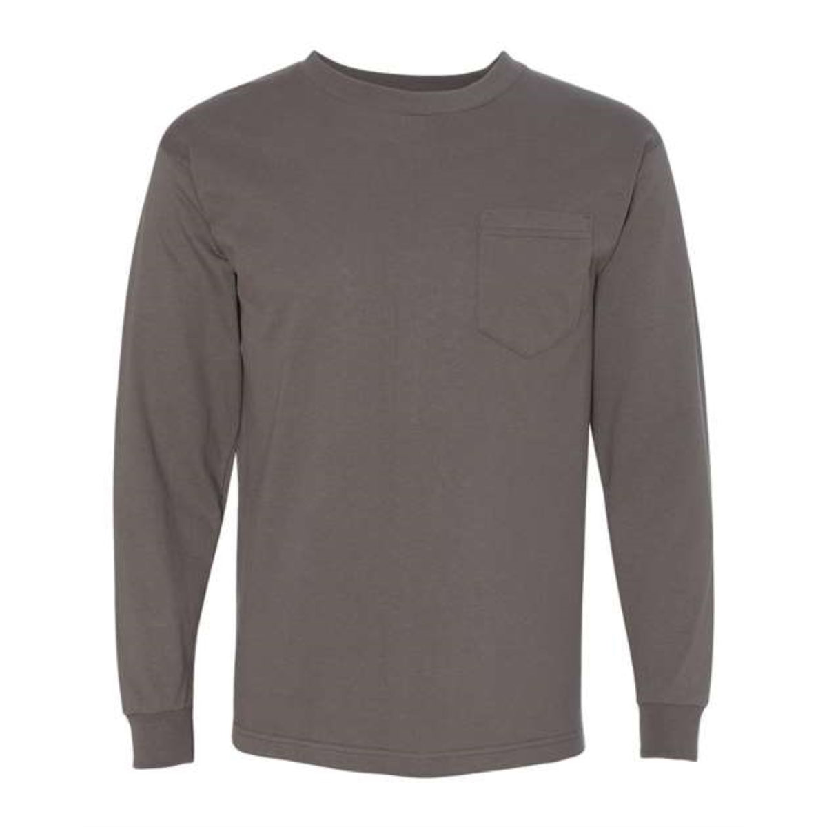 Bayside Usa-Made Long Sleeve T-Shirt With A Pocket - Charcoal, S