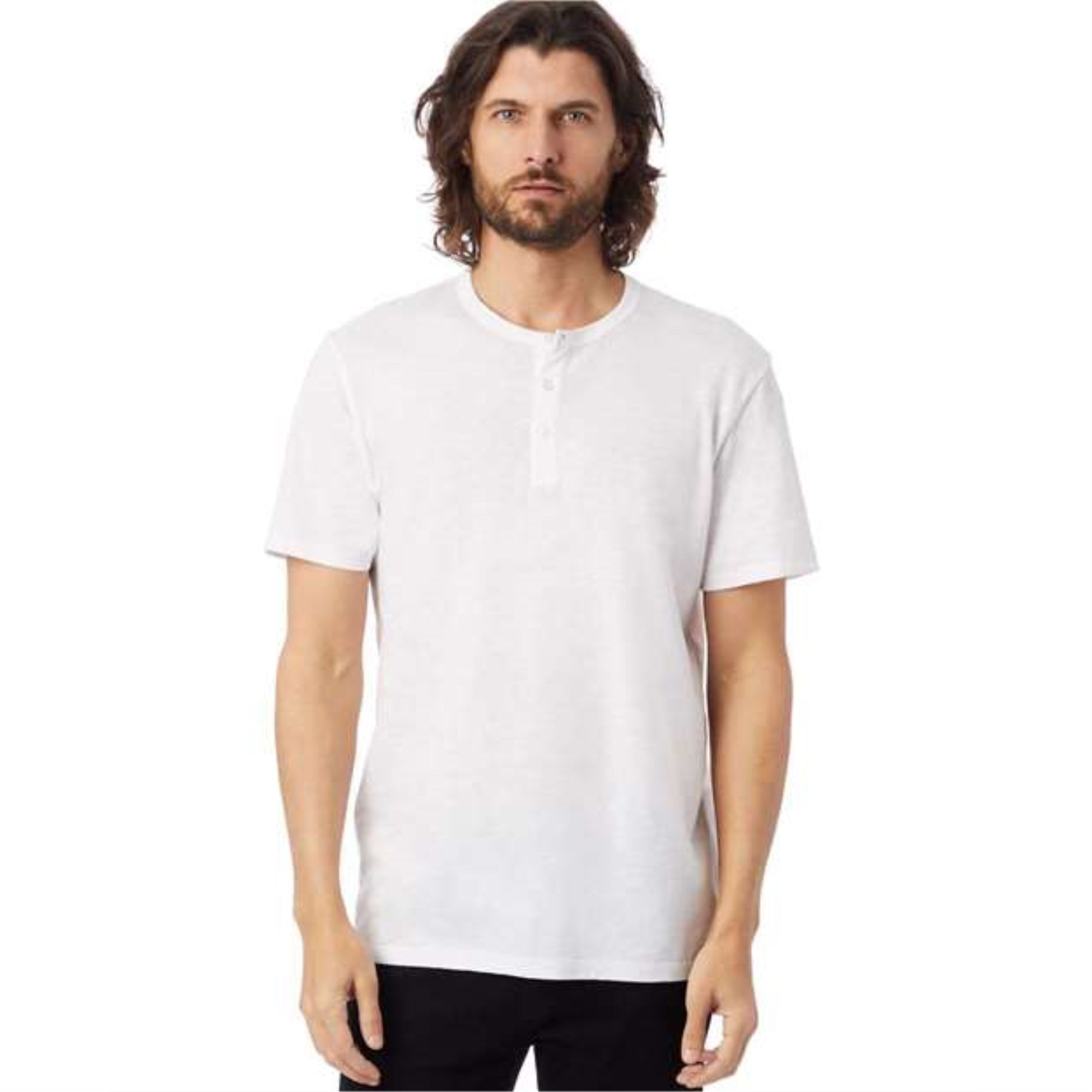 Alternative Weathered Slub Short Sleeve Henley Shirt - White, XL