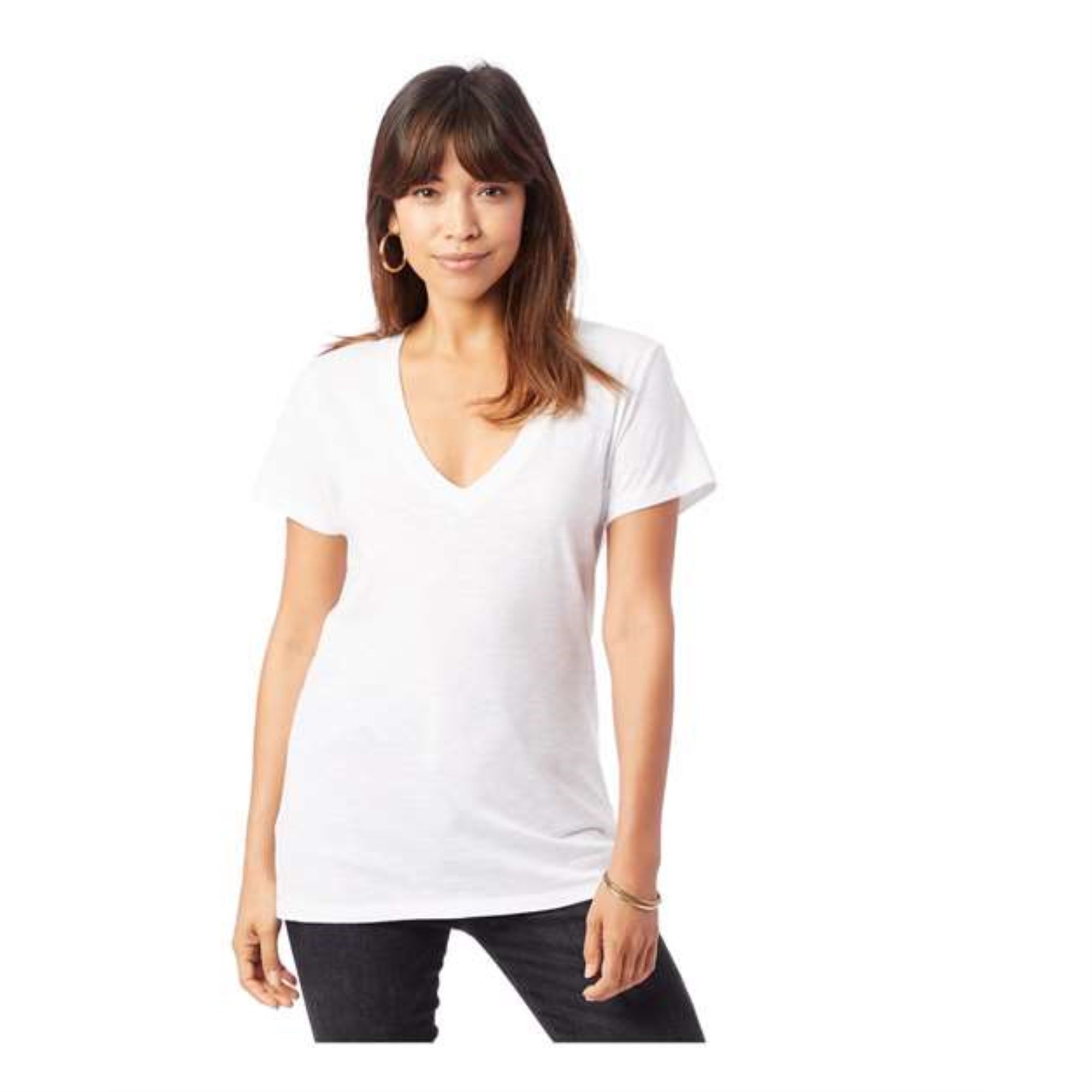 Alternative Women's Weathered Slub So Low V-Neck Tee - White, M