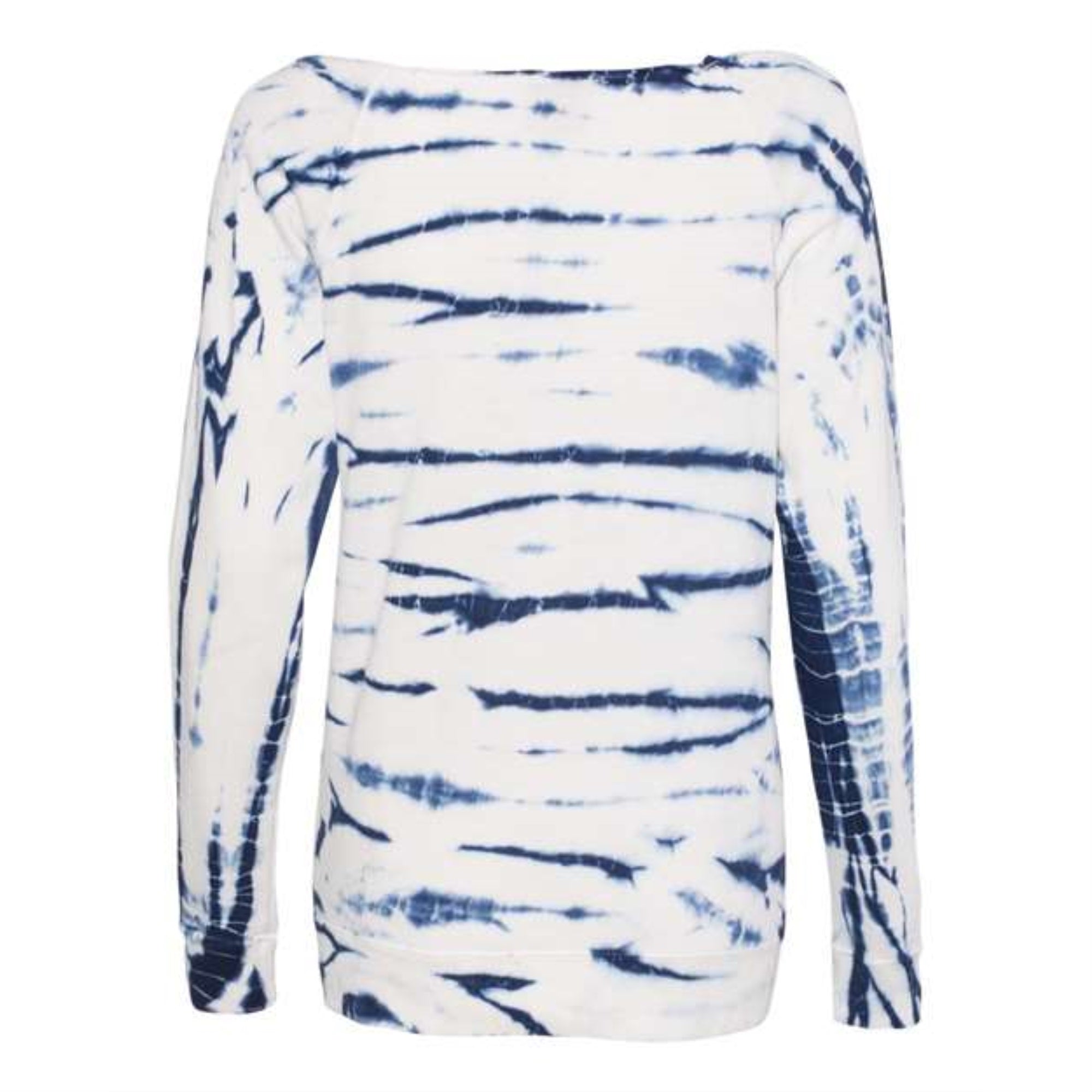 MV Sport Women's French Terry Off-the-Shoulder Tie-Dyed Sweatshirt - Navy, M