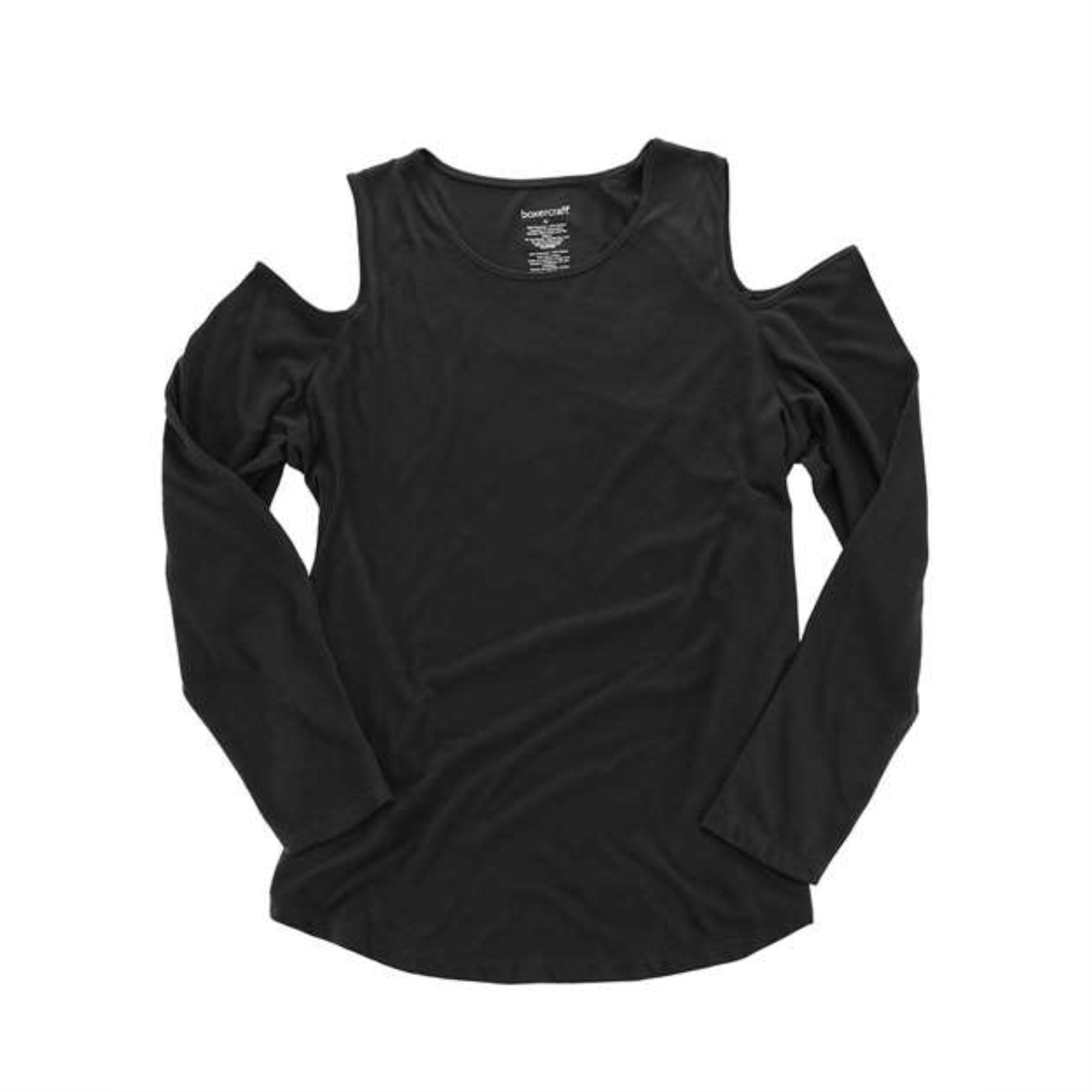 Boxercraft Women's Cold Shoulder Long Sleeve T-Shirt - Black, XL