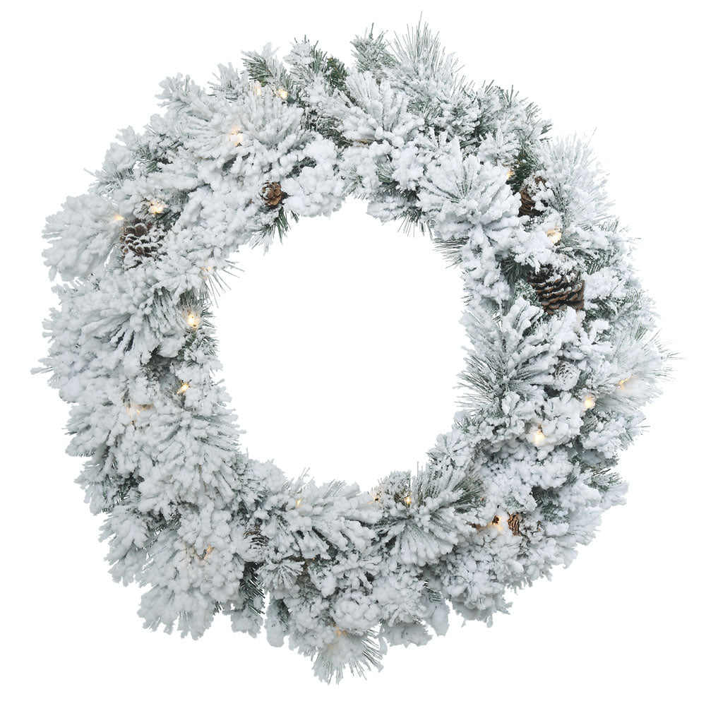 Vickerman 30″ Flocked Ashton Wreath DL 50LED WmWht - B160331LED