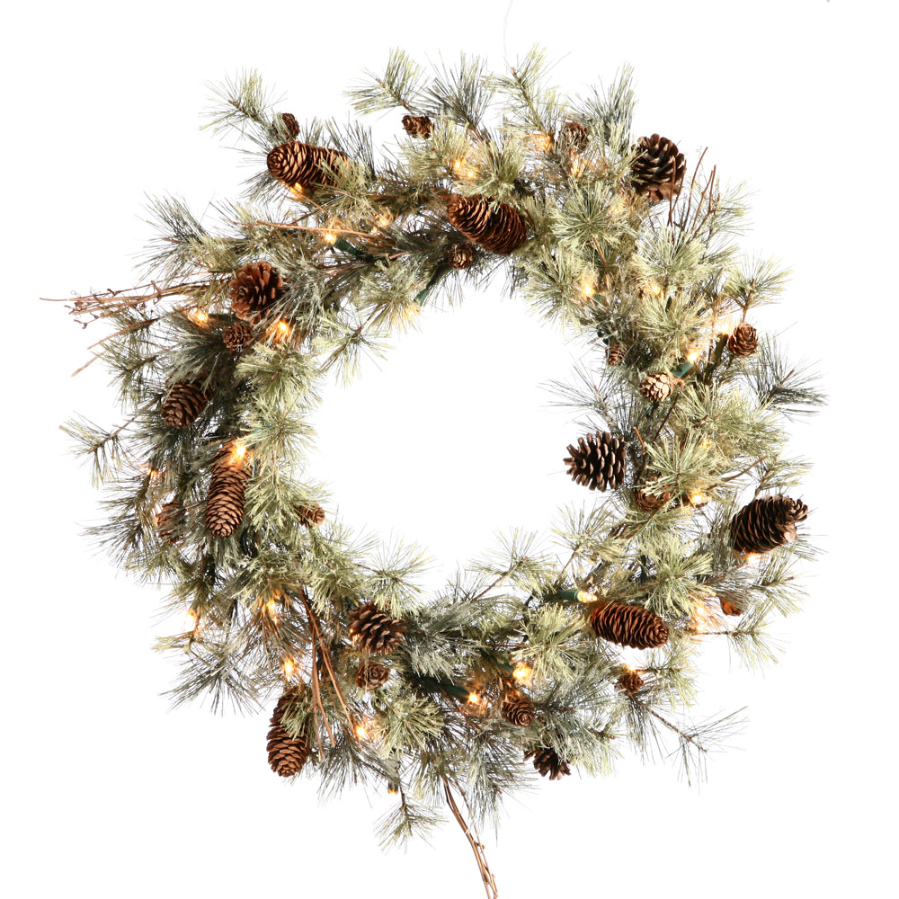 Vickerman 24″ Dakota Pine Wreath Dural LED 35WmWht - B165525LED