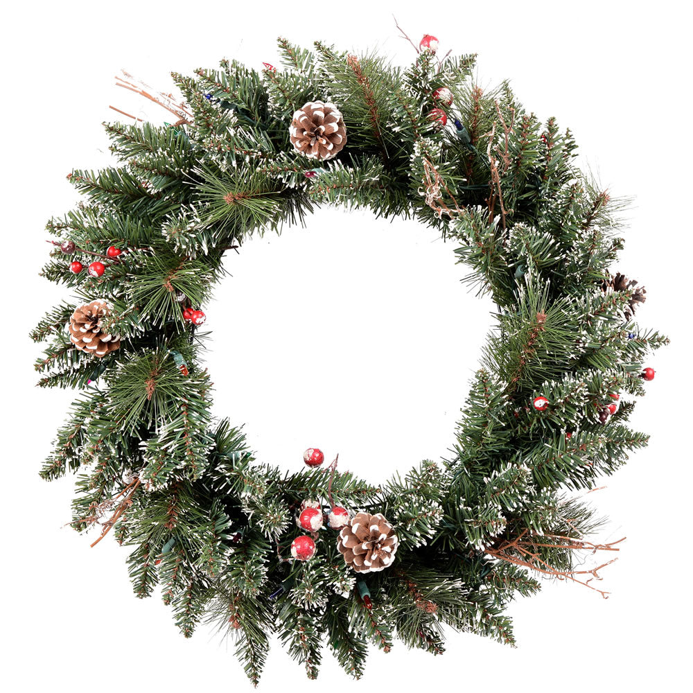 Vickerman 24” Snow Tip Pine/Berry Wreath 95T - B166324