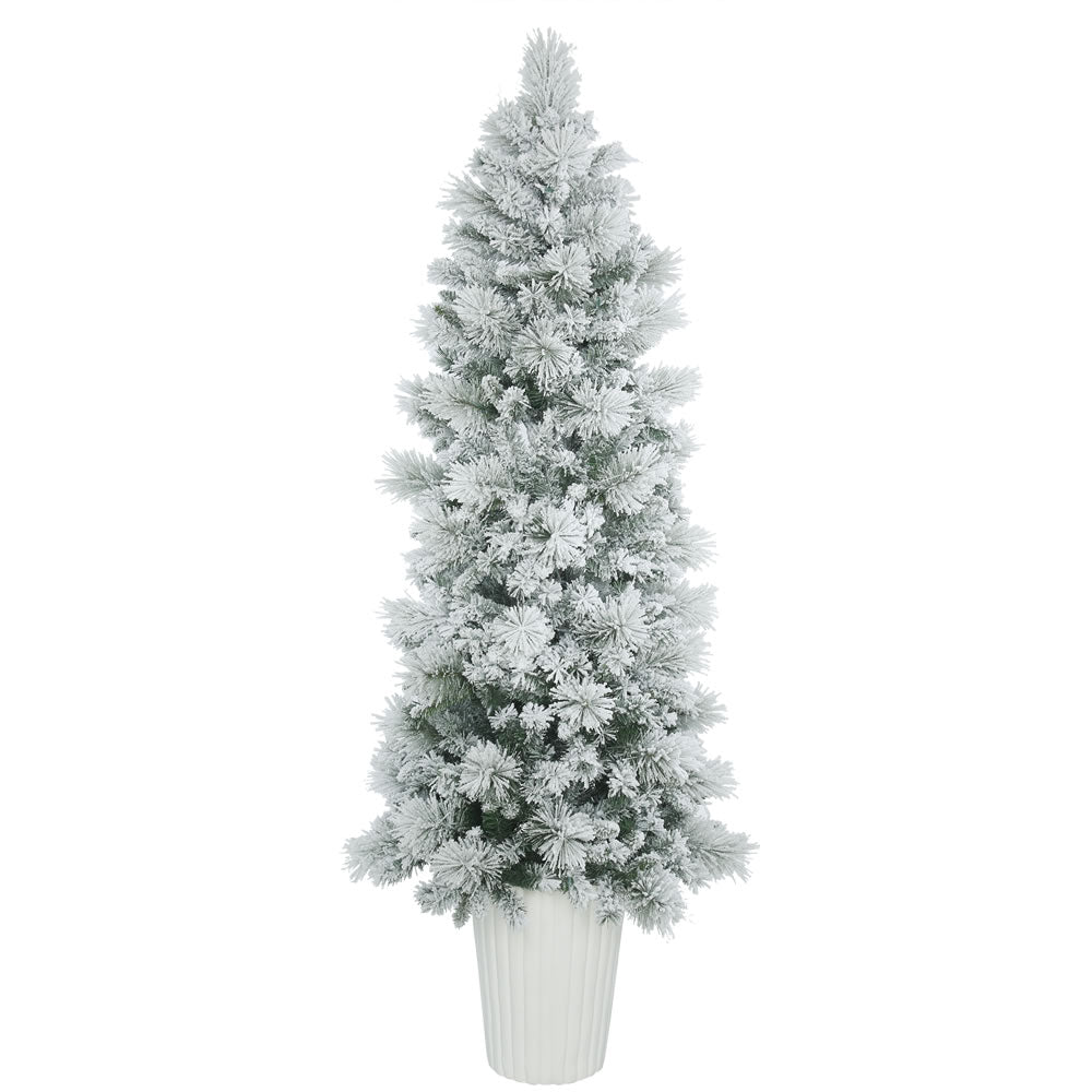 Vickerman 7' x 29″ Potted Flocked Castle Pine 510T - B169070