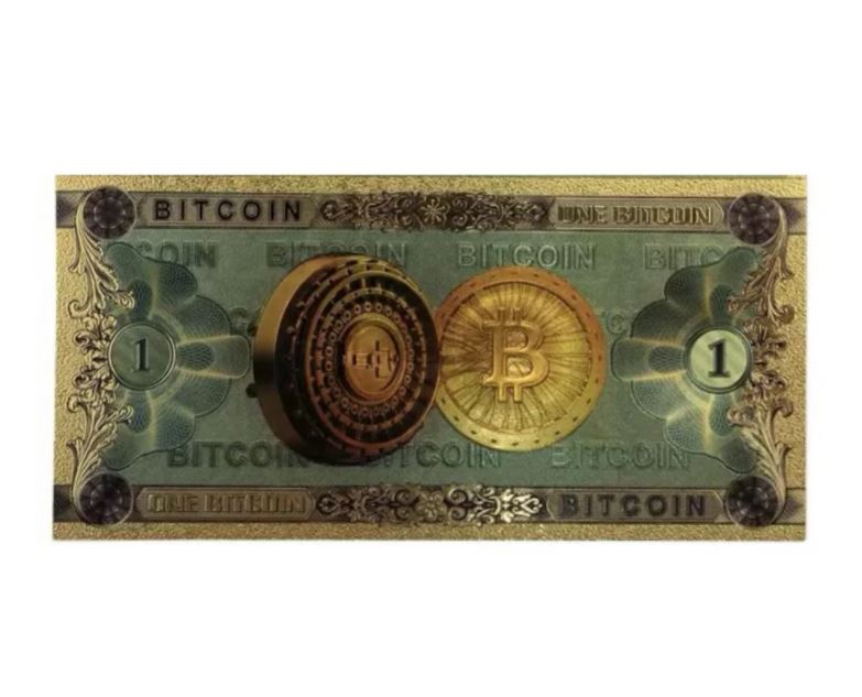 One Bitcoin 24K Gold Plated Foil Banknote Collectors Bill  Non-currency Replica Art Collection