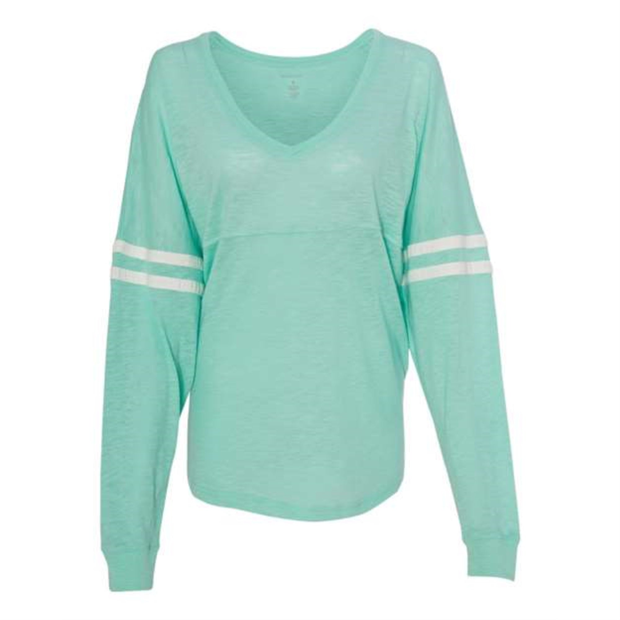 Boxercraft Womens Slub Jersey Varsitee V-Neck Long Sleeve T-Shirt - Mint, XL