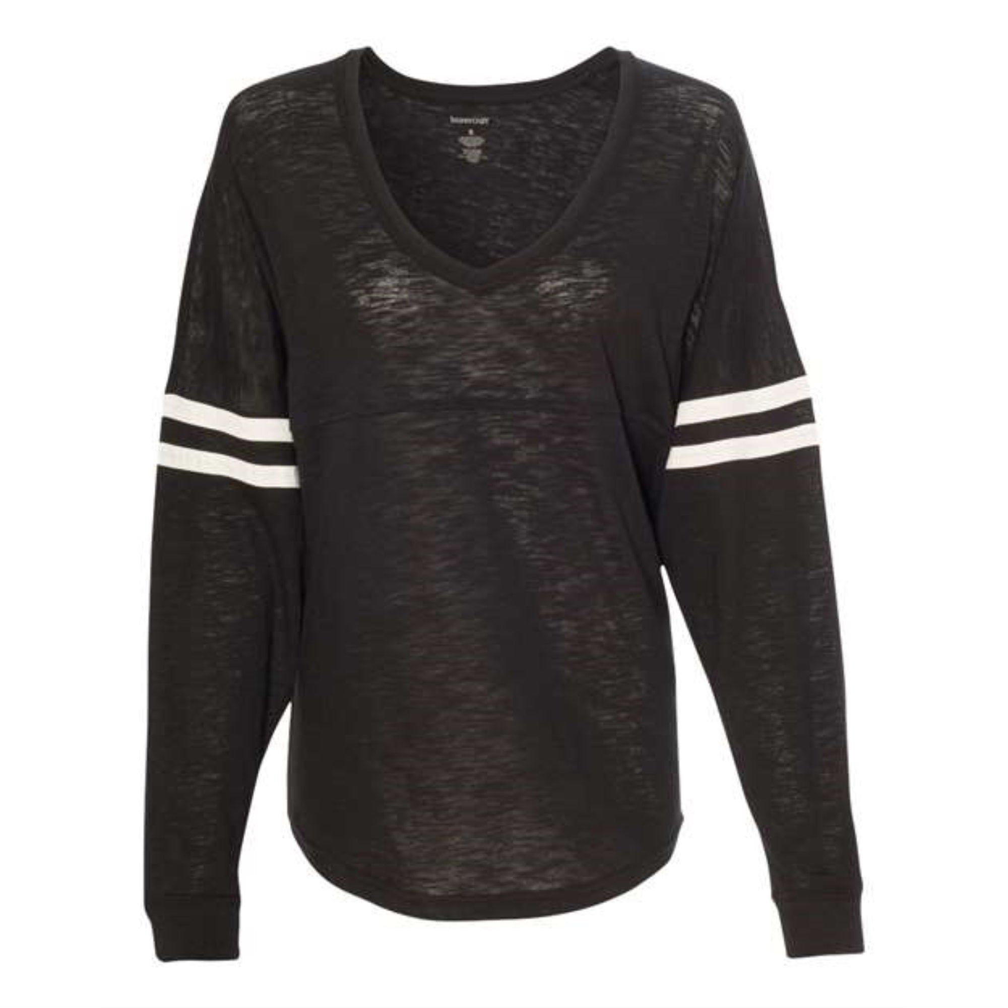 Boxercraft Womens Slub Jersey Varsitee V-Neck Long Sleeve T-Shirt - Black, XL