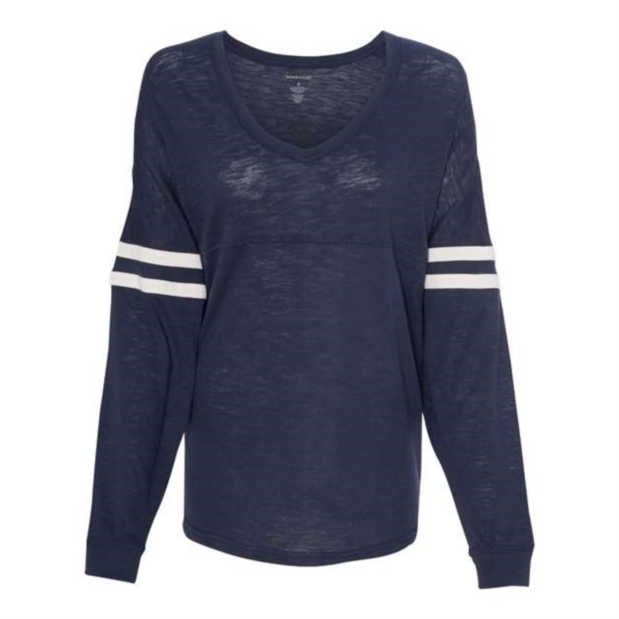 Boxercraft Womens Slub Jersey Varsitee V-Neck Long Sleeve T-Shirt - Navy, XS