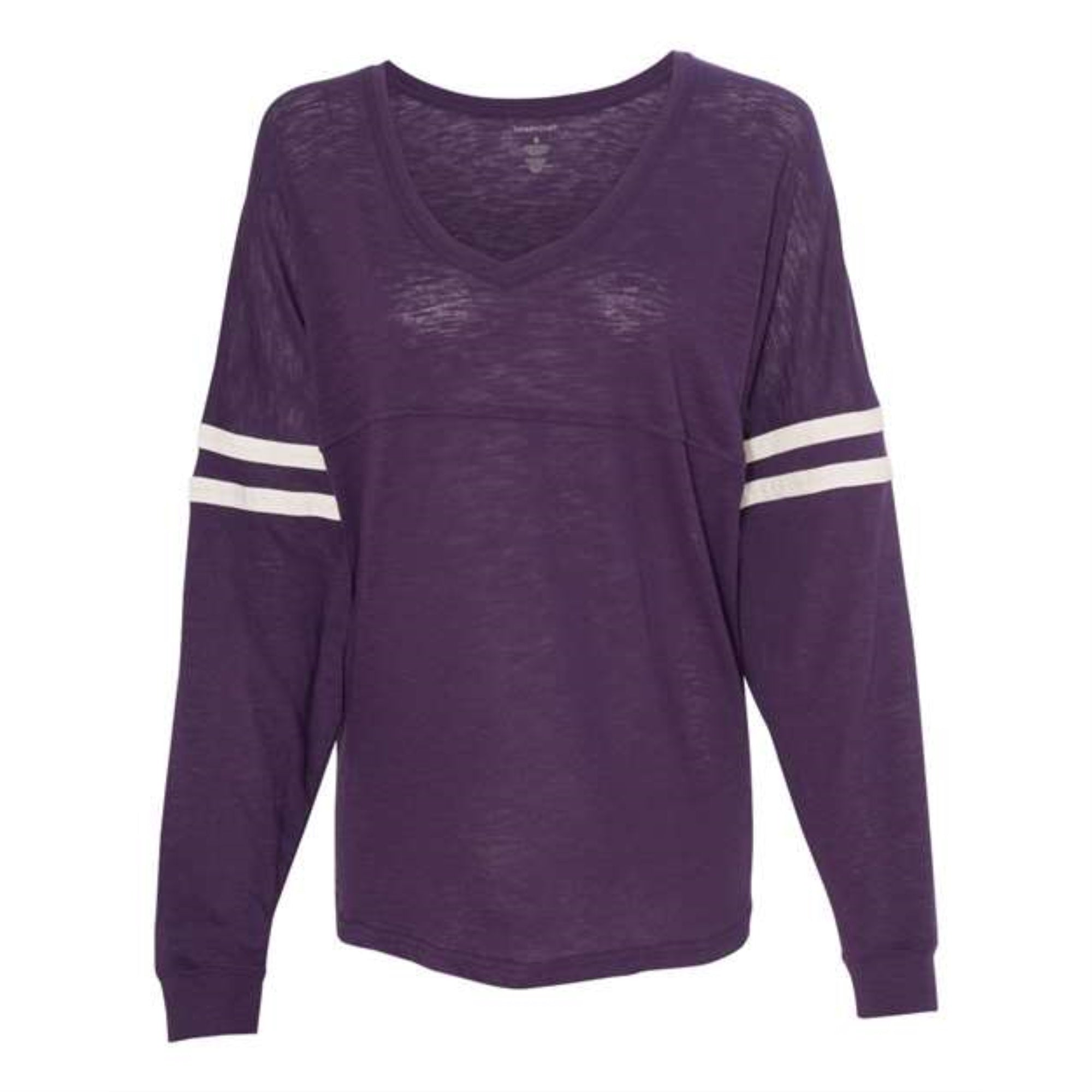 Boxercraft Womens Slub Jersey Varsitee V-Neck Long Sleeve T-Shirt - Purple, L