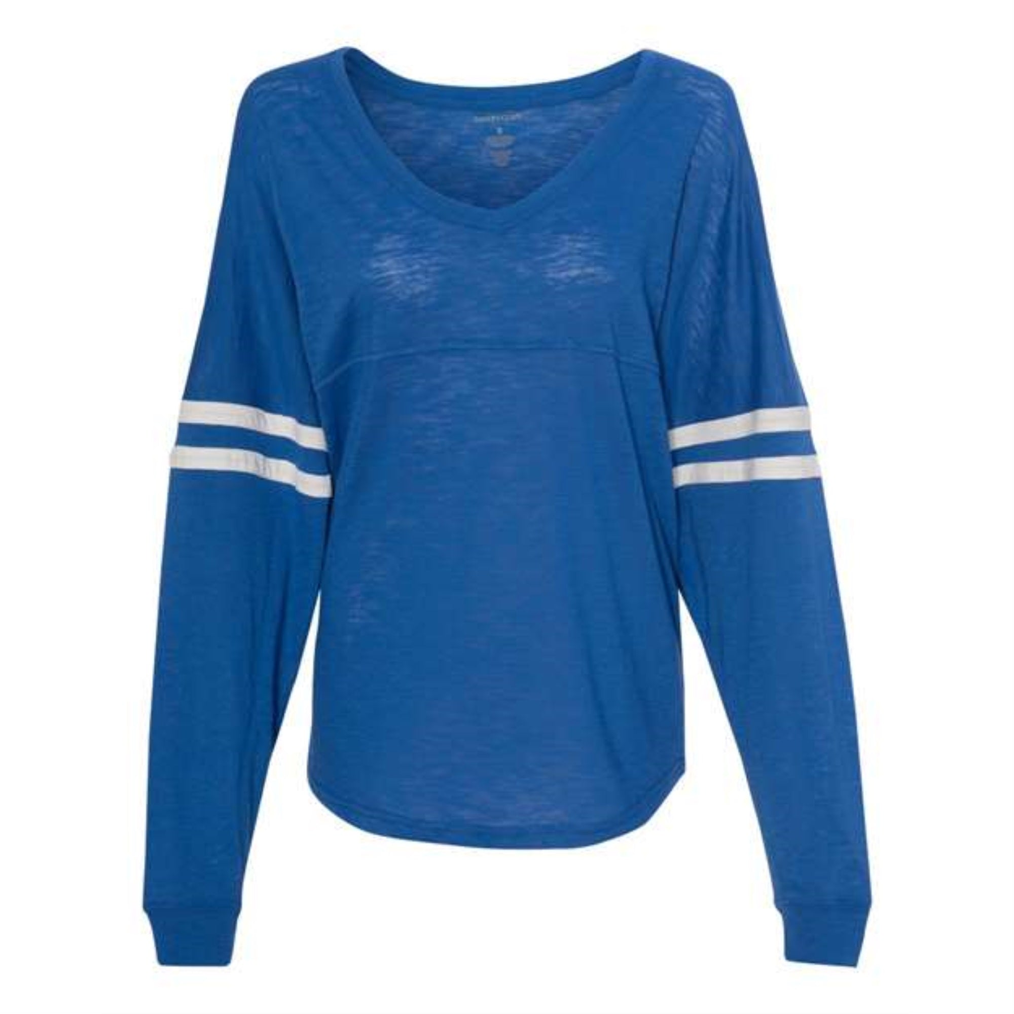 Boxercraft Womens Slub Jersey Varsitee V-Neck Long Sleeve T-Shirt - Royal, S