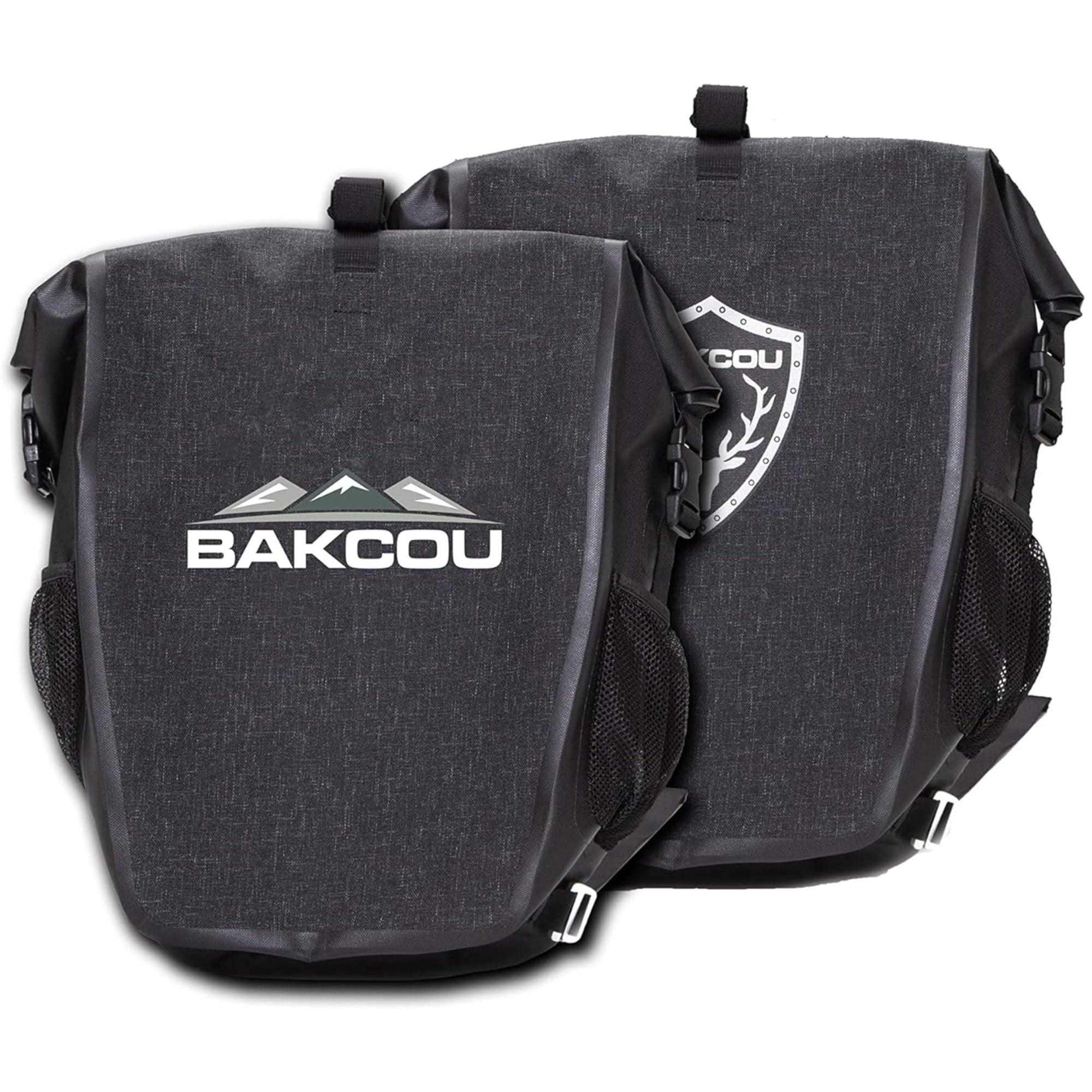 Bakcou | Pannier Bags - Set Of 2 Waterproof Bag, Lightweight, And Sturdy Bike Bag With 20L Capacity, Roll-Top Closure, Anti-Puncture Heavy Canvas Fabric, Quick Release Clamps, Reflective Logo