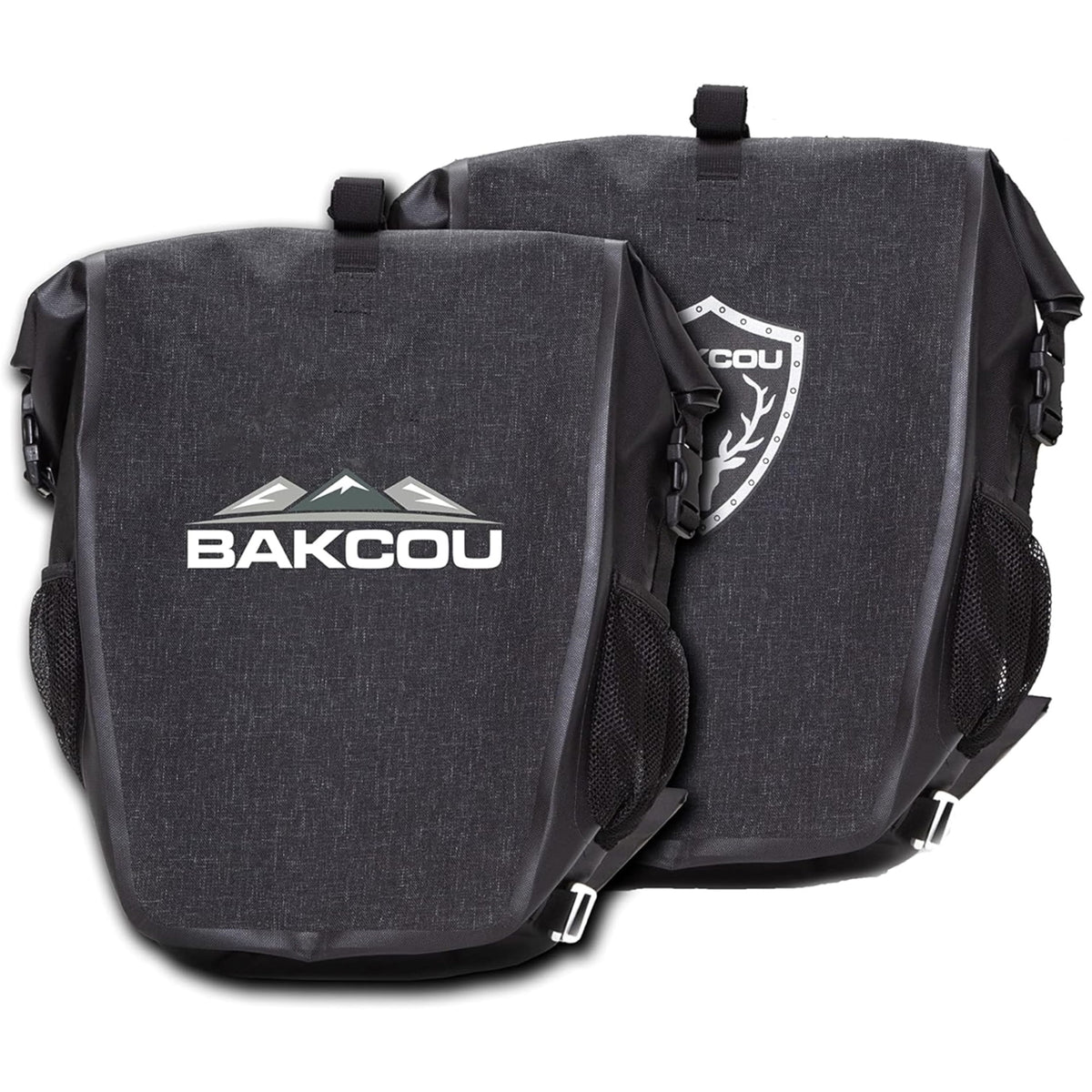 Bakcou | Pannier Bags - Set Of 2 Waterproof Bag, Lightweight, And Sturdy Bike Bag With 20L Capacity, Roll-Top Closure, Anti-Puncture Heavy Canvas Fabric, Quick Release Clamps, Reflective Logo