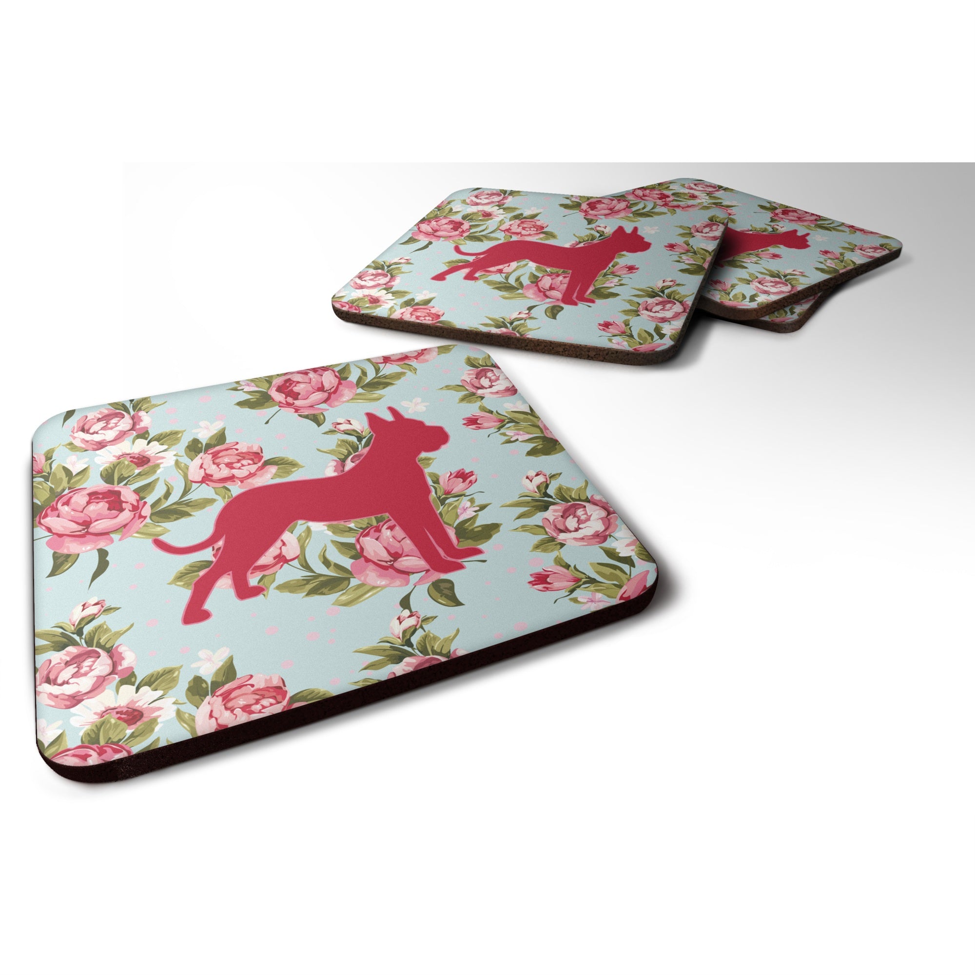 Caroline'S Treasures Bb1109-Rs-Bu-Fc Boxer Shabby Chic Blue Roses Foam Coasters (Set Of 4), 3.5 H X 3.5 W, Multicolor,