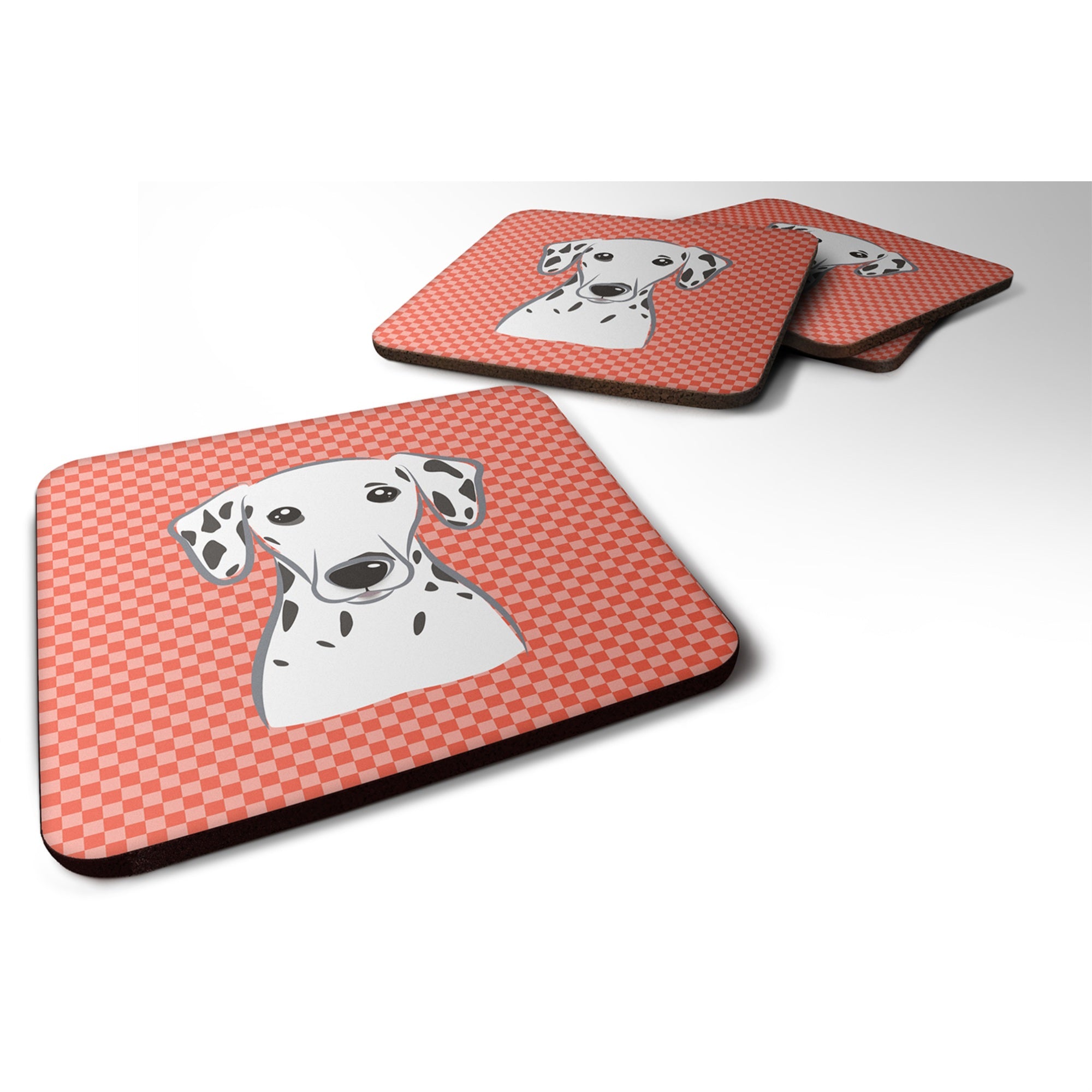 Caroline'S Treasures Bb1131Fc Red Checkered Dalmatian Foam Coaster (Set Of 4), 3.5 H X 3.5 W, Multicolor