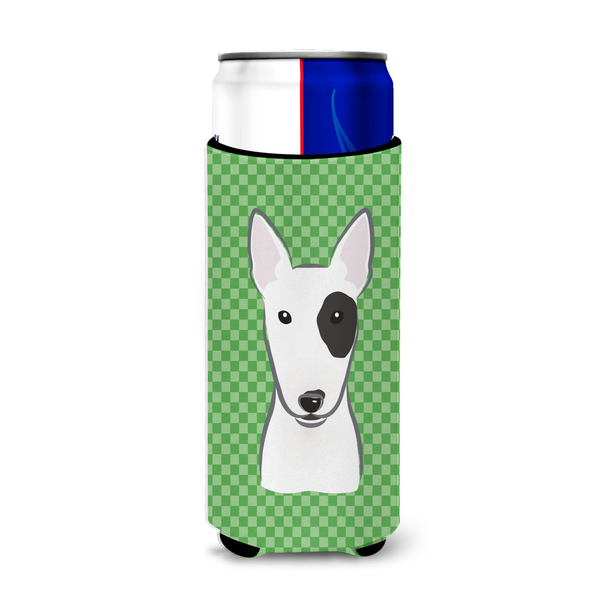Green Checkered Bull Terrier Ultra Beverage Insulators For Slim Cans Bb1132Muk