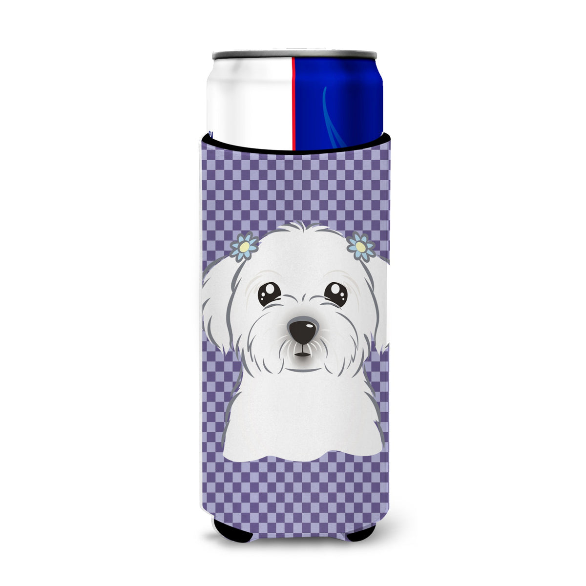 Purple Checkered Maltese Ultra Beverage Insulators For Slim Cans Bb1134Muk